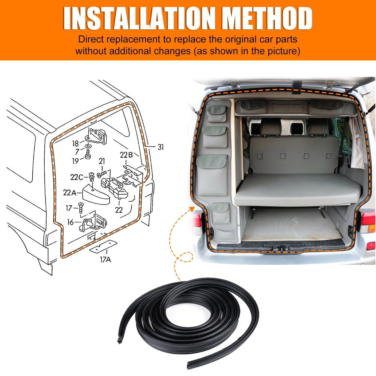 Guarnizione del Telaio della Guarnizione del Portellone Posteriore 721827705B Compatibile con VW Transporter T4 Guarnizione del Portellone Posteriore, Protezione dalle Intemperie
