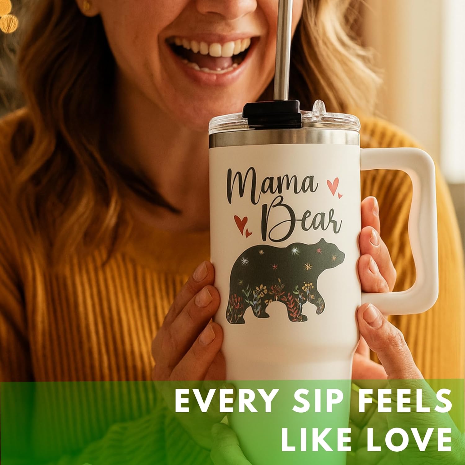 Valentine Gifts For Mom - Mama Bear Tumbler With Handle 40oz - Mama Tumbler, Mommy Gifts from Daughter, Momma Gift, Mommy Coffee Mug, Mom Cup, Momma Bear Birthday Present, Mothers Day Gift Tumblers - Image 7