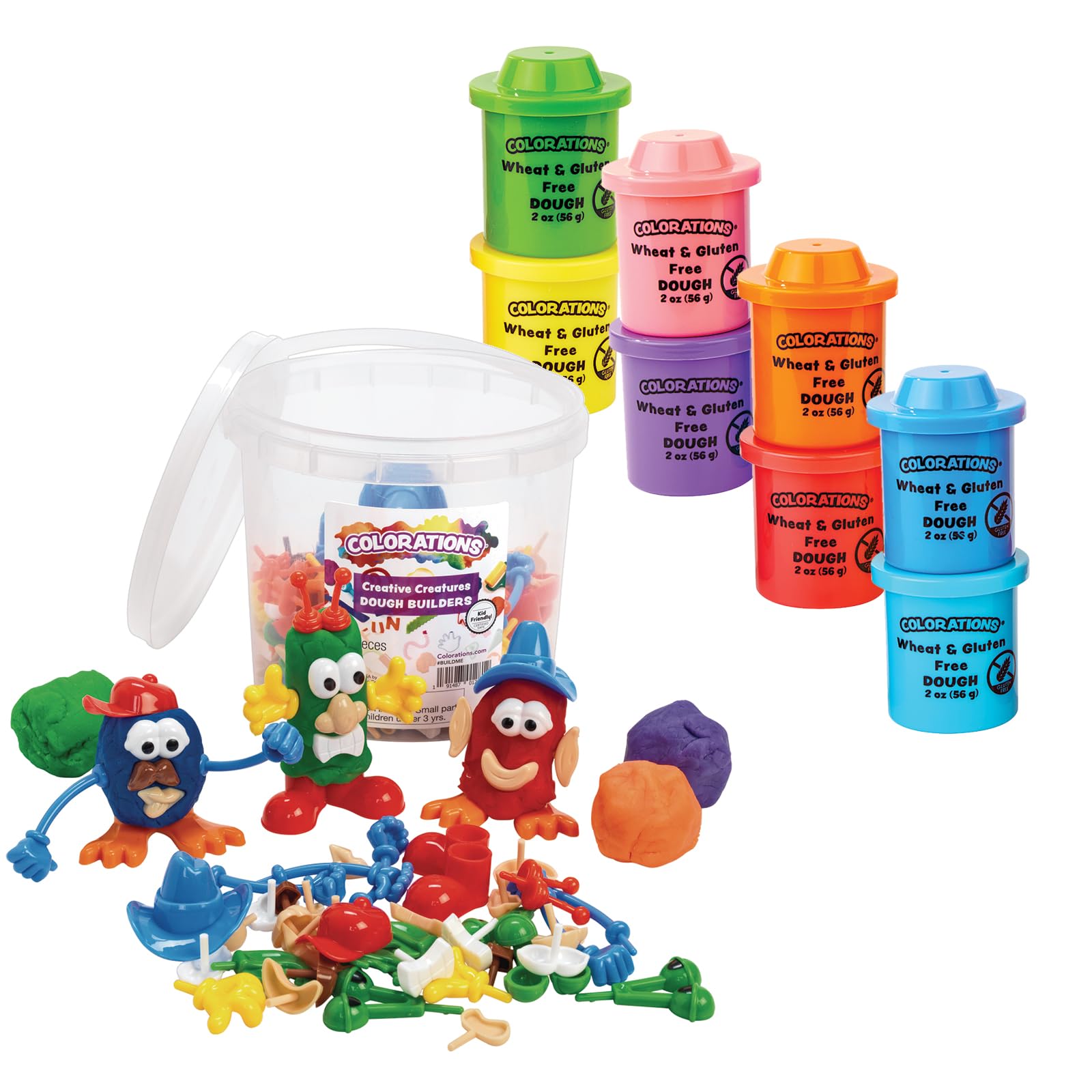 Colorations Creative Dough Builders - 260 Pieces Wheat & Gluten Free Dough - 8 Colors (2oz Each) - Non-Toxic, Bulk Set,Party Favors, Classroom Set
