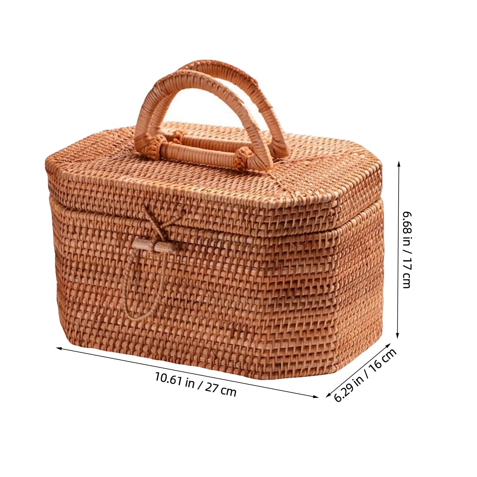 Cesto Intrecciato Portatile Coperchio in Legno, Colore Kaki