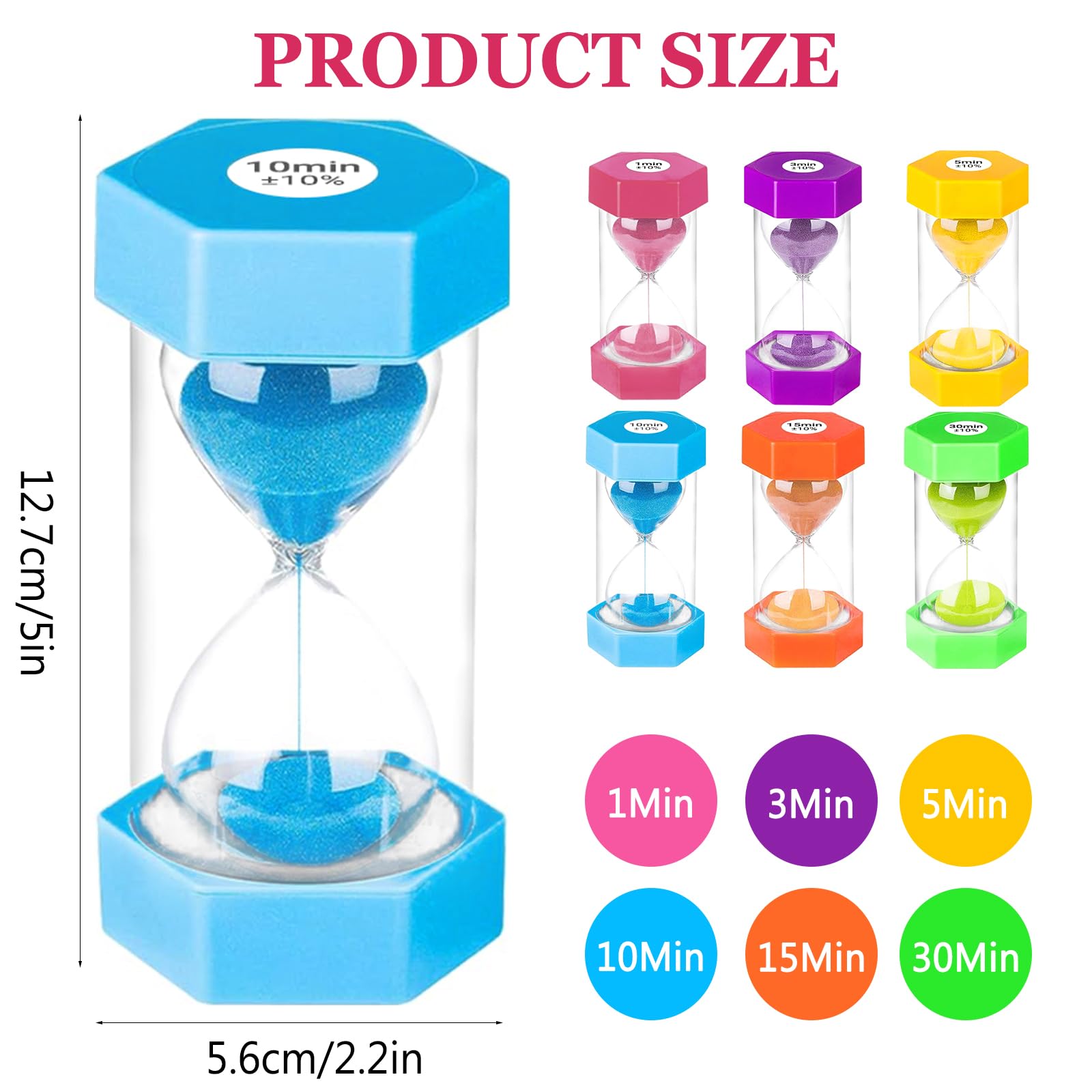 Zorplex Set di 6 Clessidre Colorate per Bambini, Timer 1/3/5/10/15/30 Minuti, Ideale per Cucina, Casa, Studio, Giochi e Attività Quotidiane