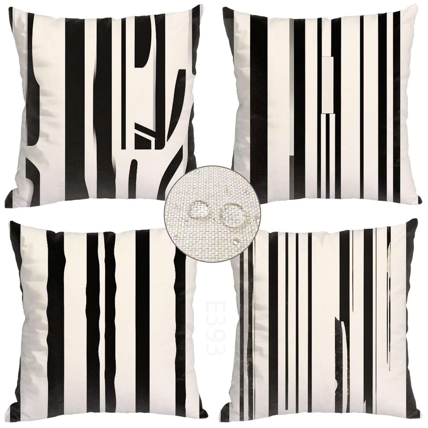 Set di 4 Cuscini per Divano in Lino,Quadrato Doppio Lato Banda Federe Cuscini Divano,45x45cm Esterno Impermeabile Cuscino,per Moderno Patio Esterno Giardino Soggiorno Decorazioni (Moderno) LY-393