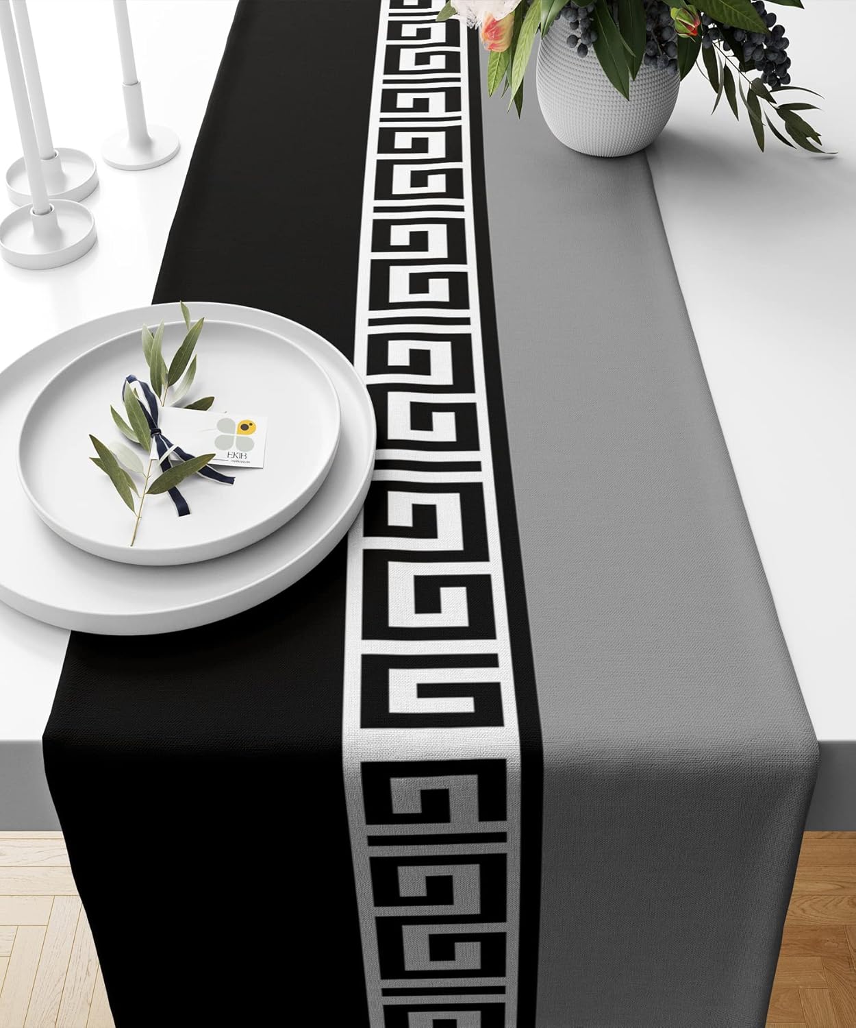 EKIB Ancient Greek Key Table Runner 16x70 inch (40cm x