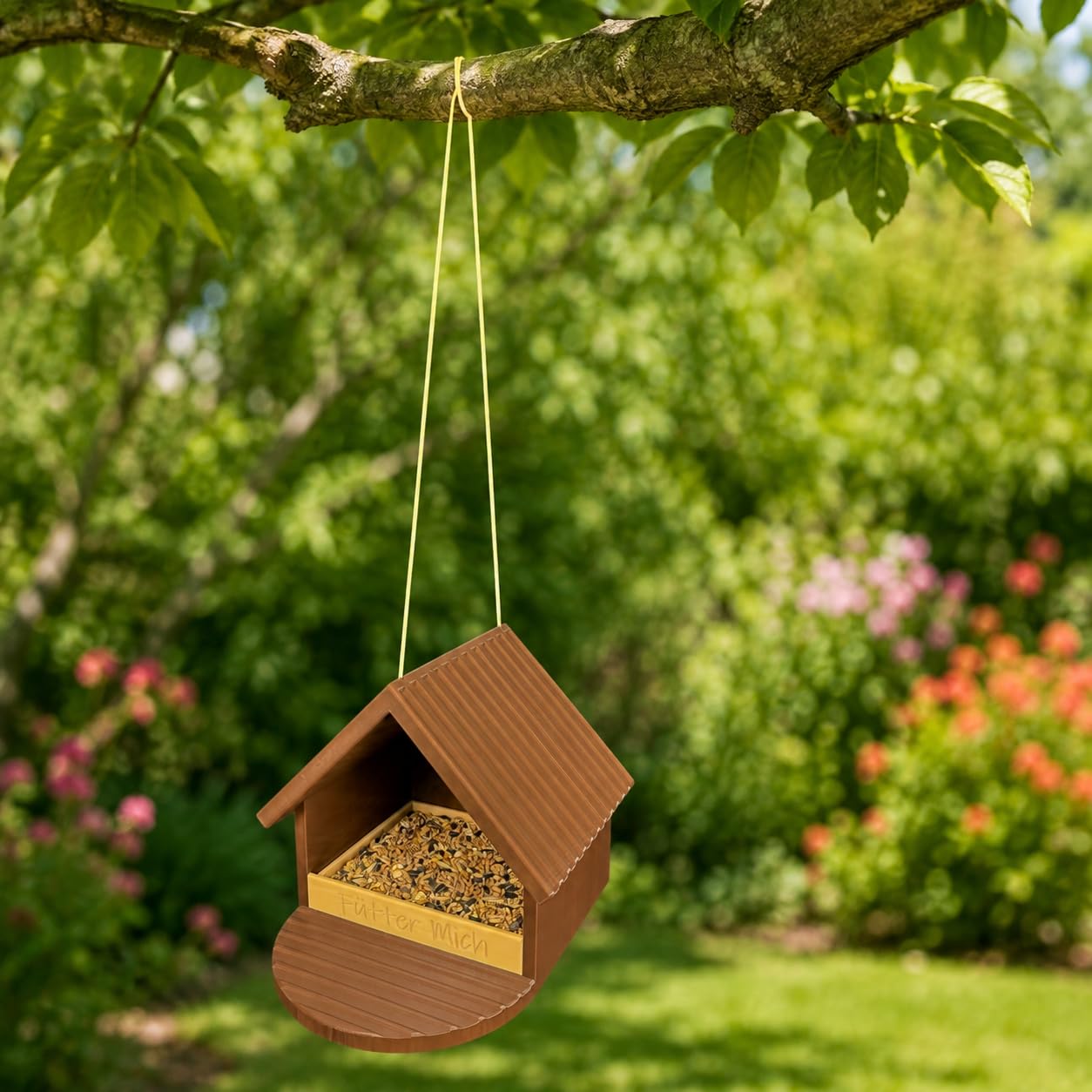 Wetterfestes Vogelfutterhaus mit herausnehmbarer Futterschale (Braun/Beige)