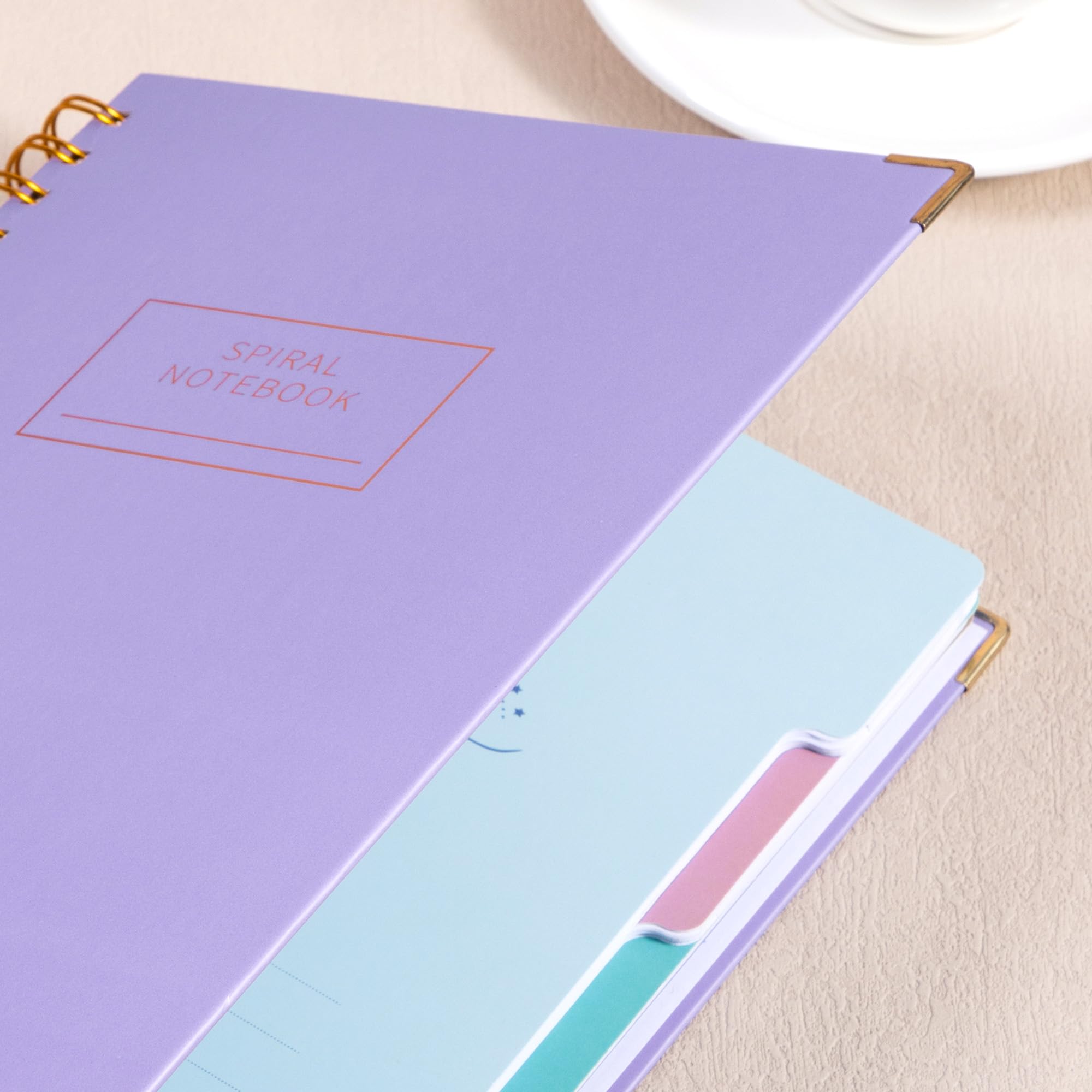 Cuaderno de espiral de tapa dura con pestañas de 7 x 10 pulgadas, diario grande con rayas en espiral para mujeres con divisores, 240 páginas, cuaderno de composición a rayas universitarias, cuaderno