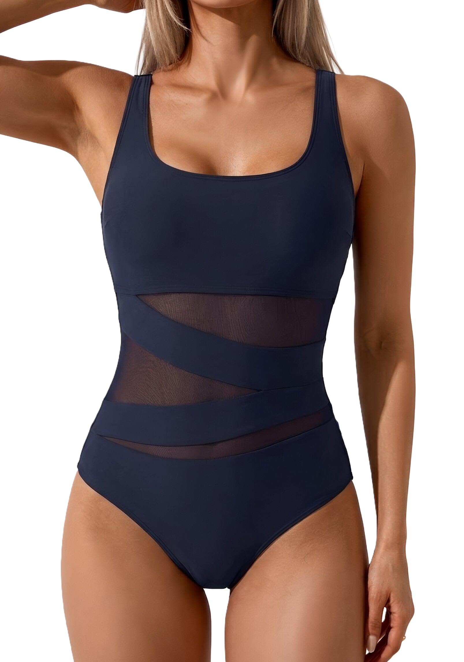Women Mesh One Piece Swimsuit Tummy Control Sexy Push Up Swimwear Slimming Swimwear-image-32