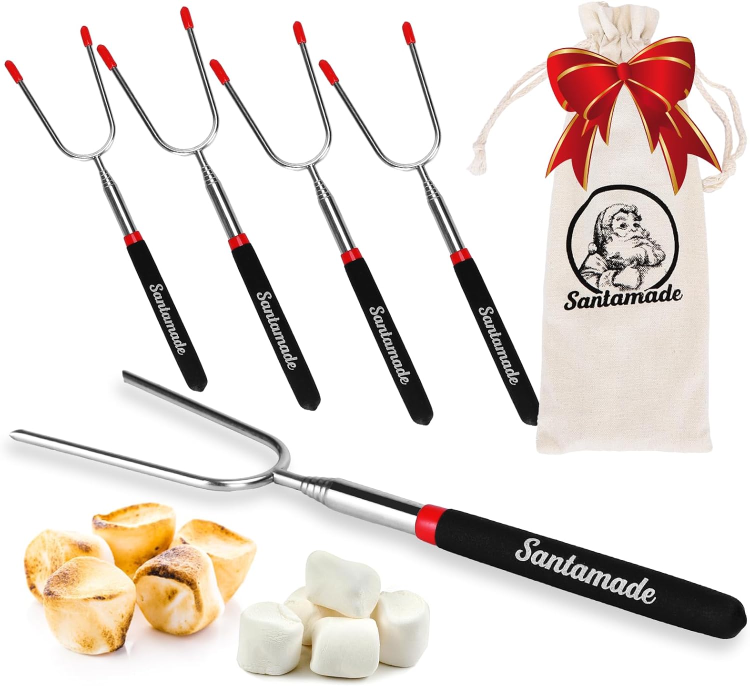 5 Telescoping Marshmallow Roasting Sticks with Santa Storage Sack 5 Telescoping Marshmallow Roasting Sticks with Santa Storage Sack