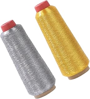 COHEALI 2 Rolls Gold Embroidery Thread Metallic Embroidery Floss Reflective Glitter Thread Polyester Embroidery Gold and Silver Embroidery Machine Thread Computer Embroidery Thread Sewing