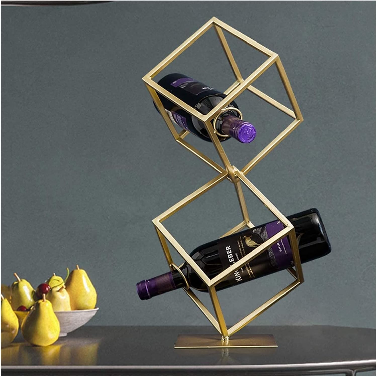 Wine Rack for 2 Bottles Free Standing Metal Geometrically Designed Wine Storage Rack Wine Shelf Cabinet Minimalistic Design for Wine Lovers,3Bottles,2bottles (Color : Rose Gold)