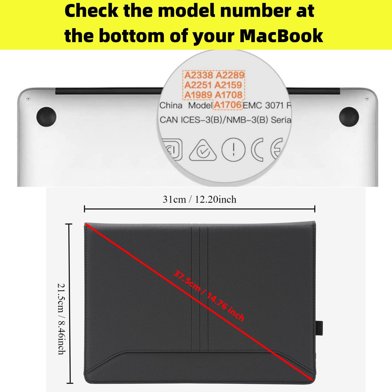 TYTX Case Compatible with MacBook Pro 13 inch 2025 2024 2023 2022-2016 M2 M1 A2338 A2289 A2251 A2159 A1989 A1706 A1708 with/Without Touch Bar, Leather Case with Vents and Stand Function, Black