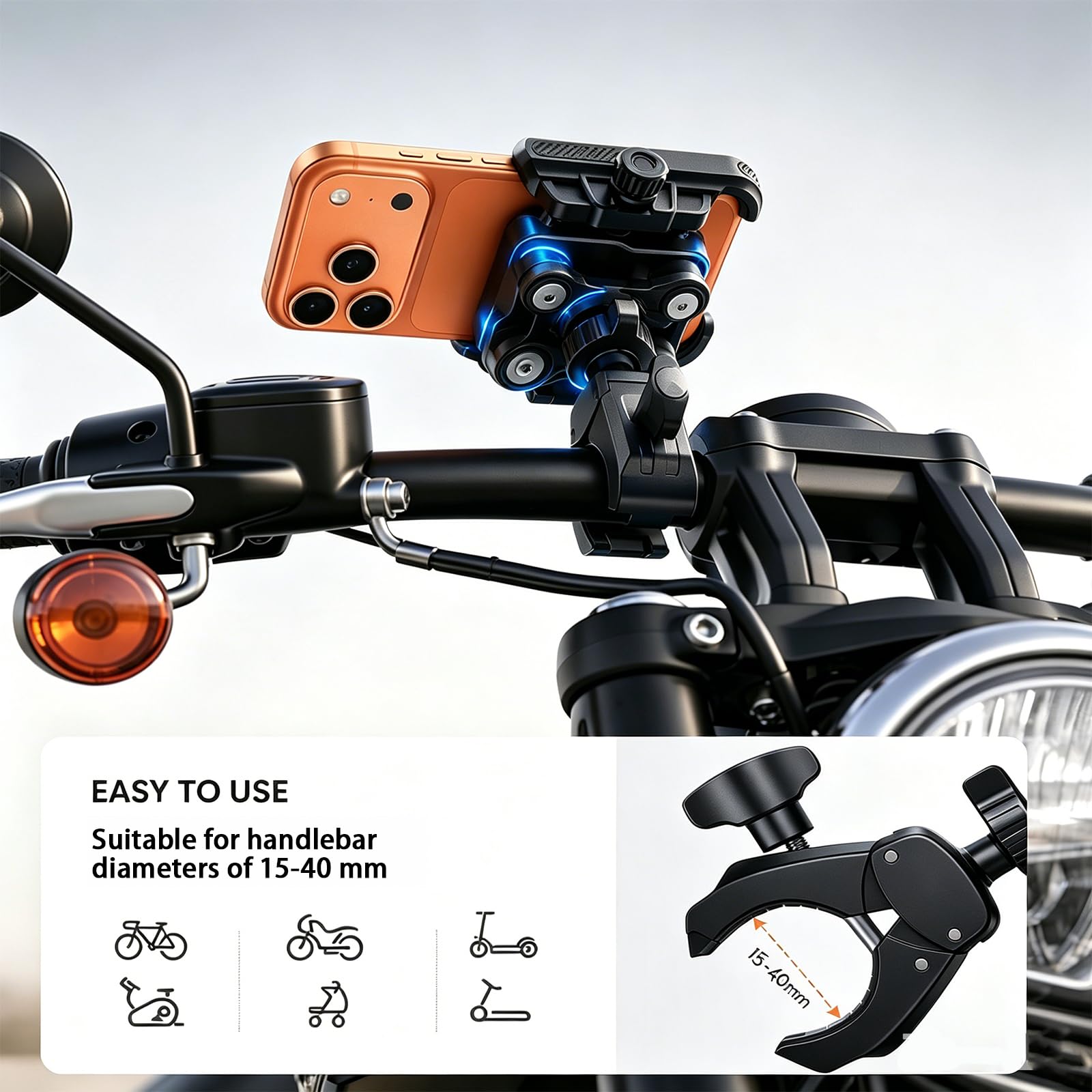 Supporto Smartphone Moto per Zero SR/F Electric 2019-2026 | Blocco meccanico rapido, ammortizzazione quadrupla antivibrazione, rotazione 360° gradi, cuscinetto silicone protettivo