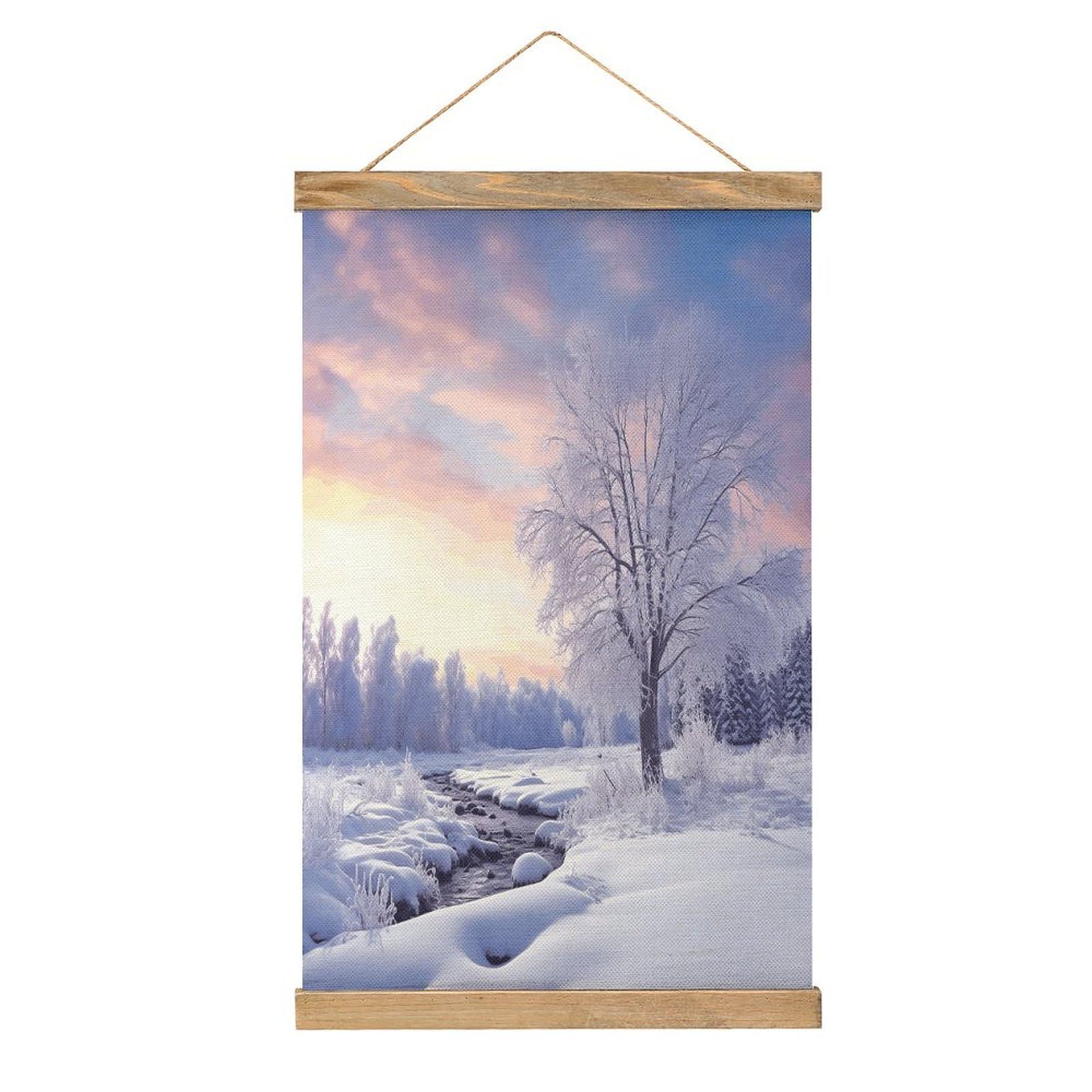 VstaDank Winter Landscape Poster with Wooden Frame Hanger Art Painting Wall Decor Poster Wall Hanging Wooden Frame 13x20 Wood Poster Hanger for Photo Picture Art Canvas Print Artwork