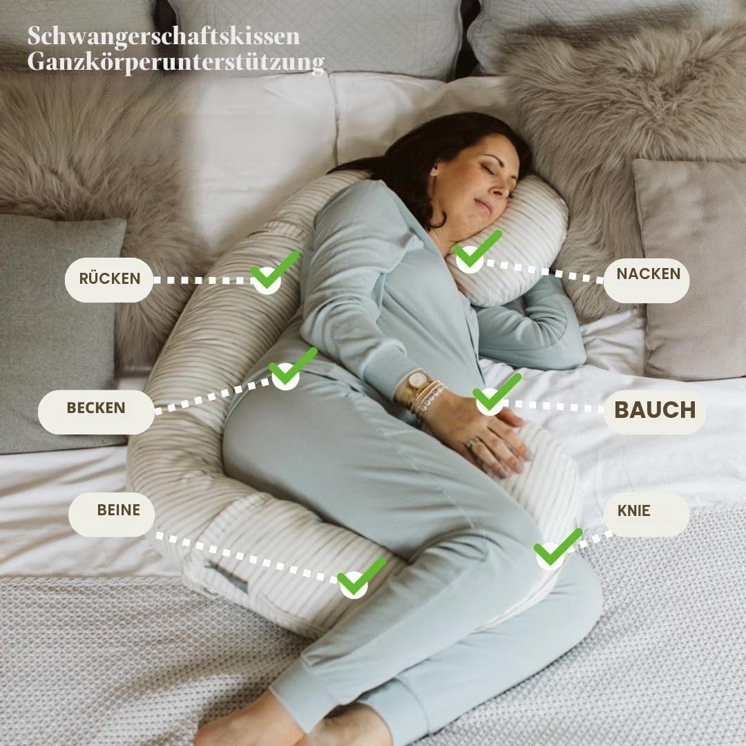 BellaMoon 3-in-1-Schwangerschaftskissen – Ganzkörperstütze für Schwangere – Verstellbare C-Form zum Schlafen, Stillen & Babyliegen – Abnehmbarer, waschbarer Bezug aus Bio-Baumwolle (Summer Bed)