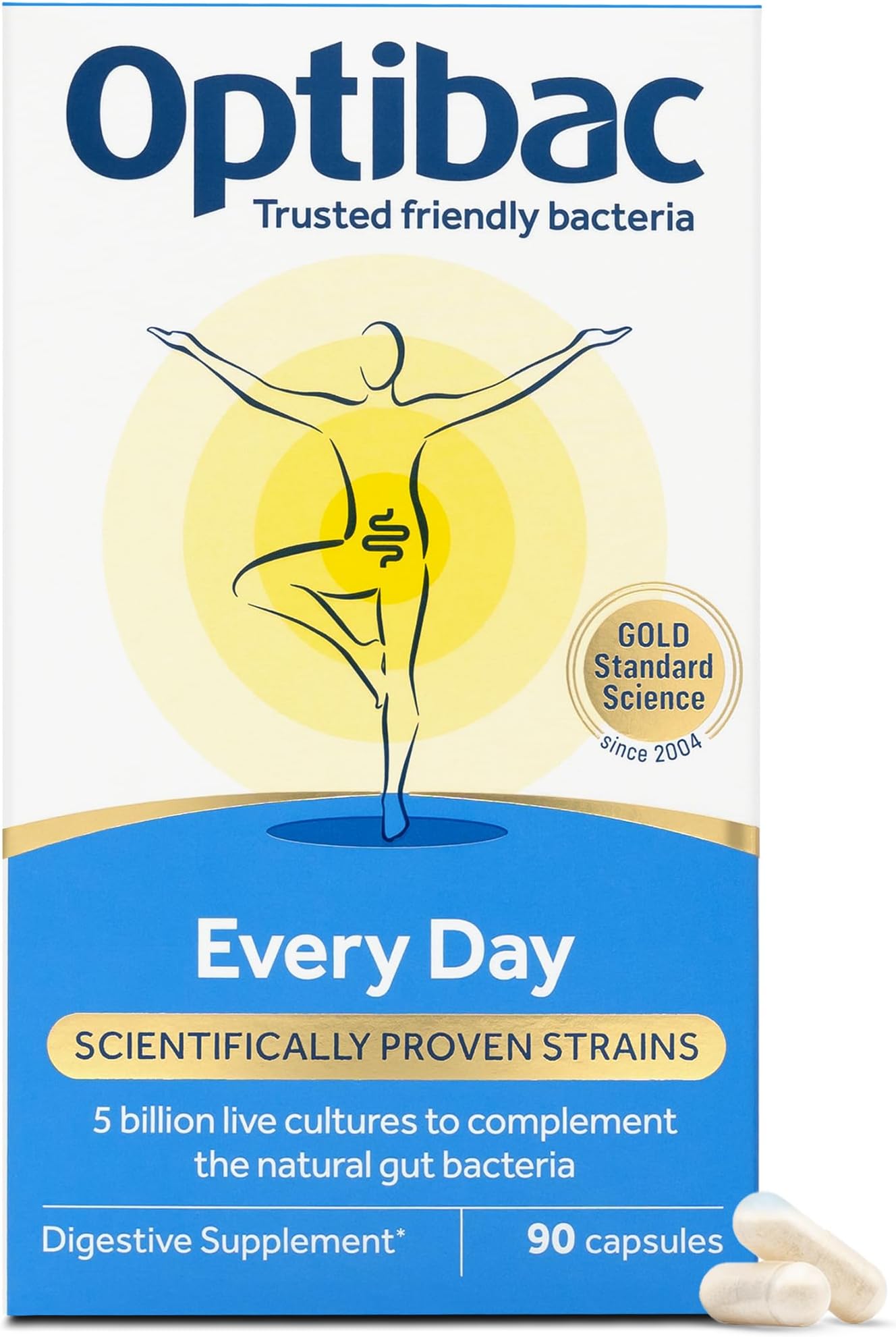 Optibac Probiotics Every Day - Vegan Digestive Probiotic Supplement - Most Trusted & Recommended Brand - Lactobacillus & Bifidobacterium - 90 Capsules