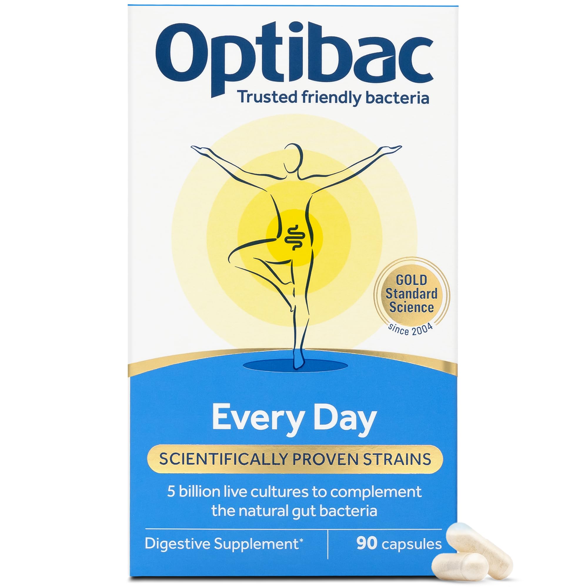 Optibac Probiotics Every Day - Digestive Probiotic Supplement with FOS Fibres - Scientifically Proven Strains for Gut Health Support - 90 Capsules
