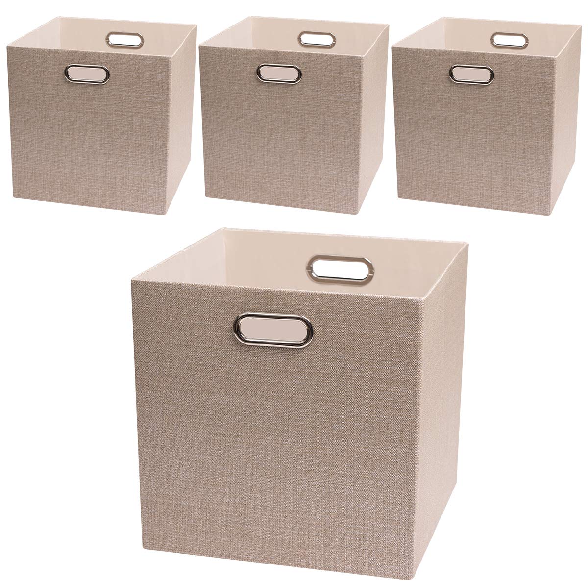 Posprica Storage Boxes, Foldable Organiser Cube Basket Bin, Thick and Heavy Duty (33×33×33cm/4pcs, Beige)