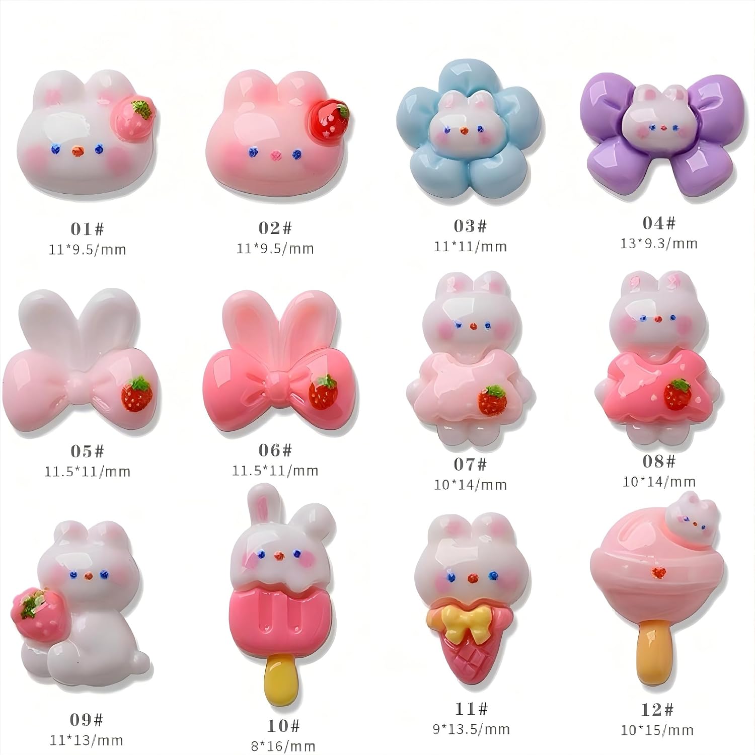 Dedyel 3D Kawaii Nail Art Charm Set Cute Cartoon Bunny Nail Accessories for Women's DIY Nail Decoration