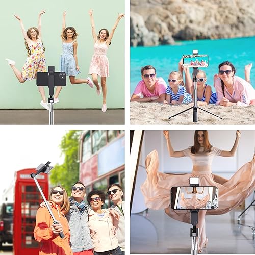 Miniatura 6 de Ambertronix Trípode para selfie stick de 40 pulgadas, luz integrada, control remoto inalámbrico Bluetooth, extensible, acero inoxidable, 3 modos de