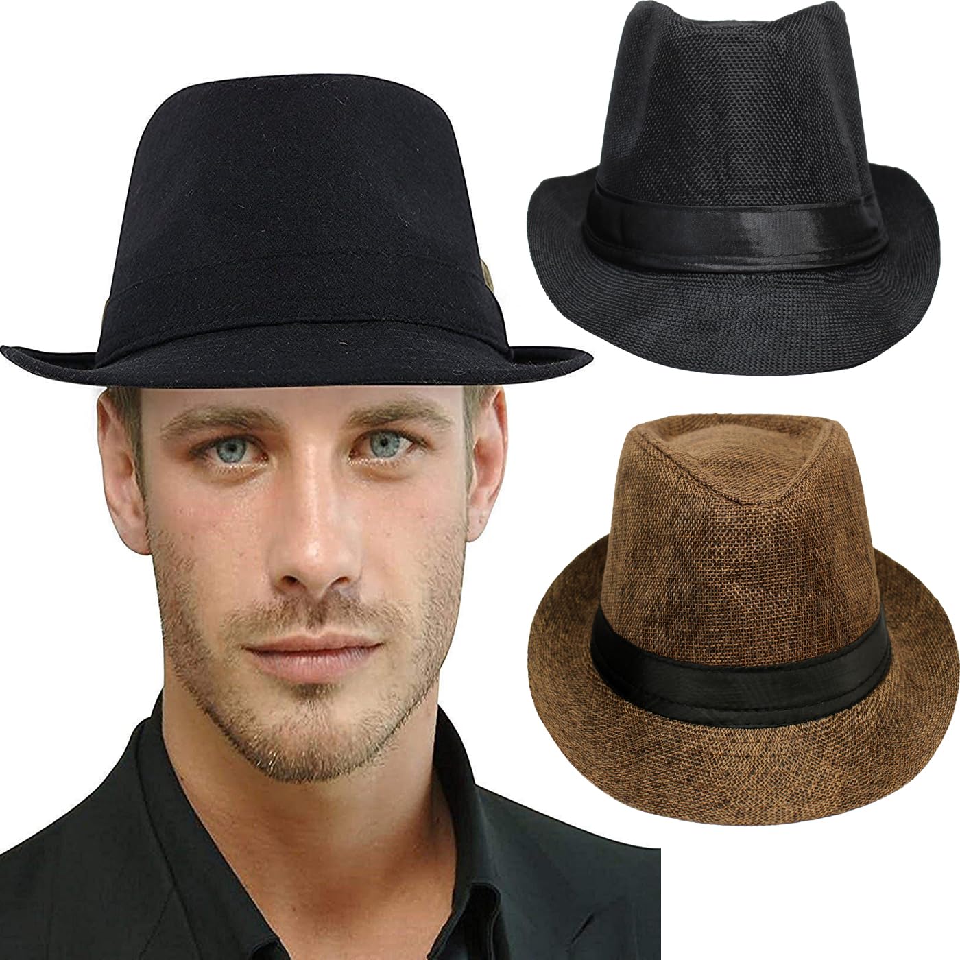 IYAAN Classy and Vintage Look with Fedora Hats for Men and Boys, Black, 25 Grams, Pack of 1