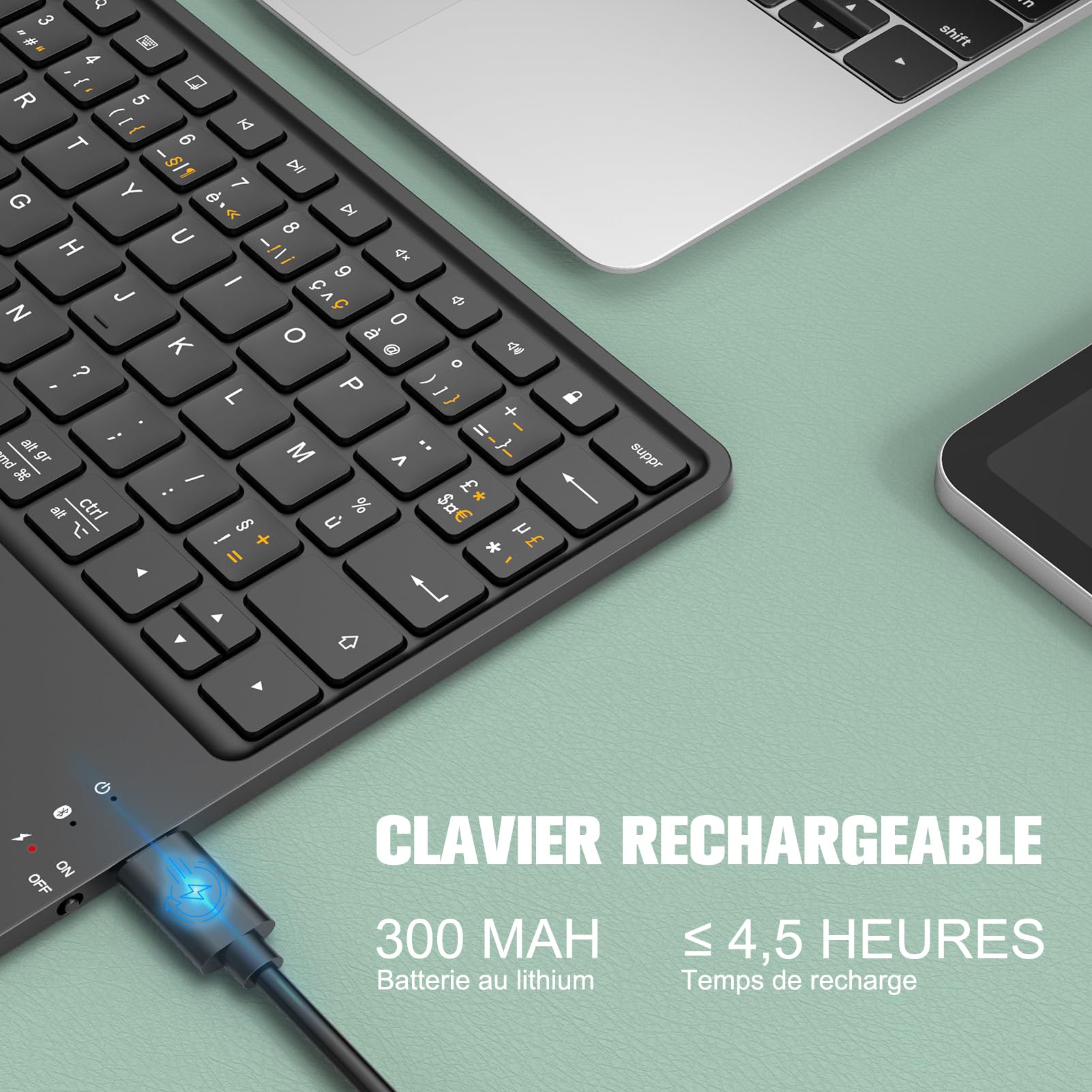 FINTIE Clavier sans Fil 10 Pouces - [Pavé Tactile] Léger Ultra-Fin, Clavier Bluetooth AZERTY Français pour iPad, Android Tablette Samsung, Xiaomi/Redmi Pad, Huawei etc, Noir