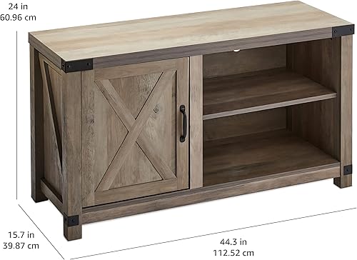 Miniatura 5 de ROCKPOINT Soporte de consola de almacenamiento con puerta de granero individual para televisores de hasta 55 pulgadas, 44 pulgadas, gris lavado