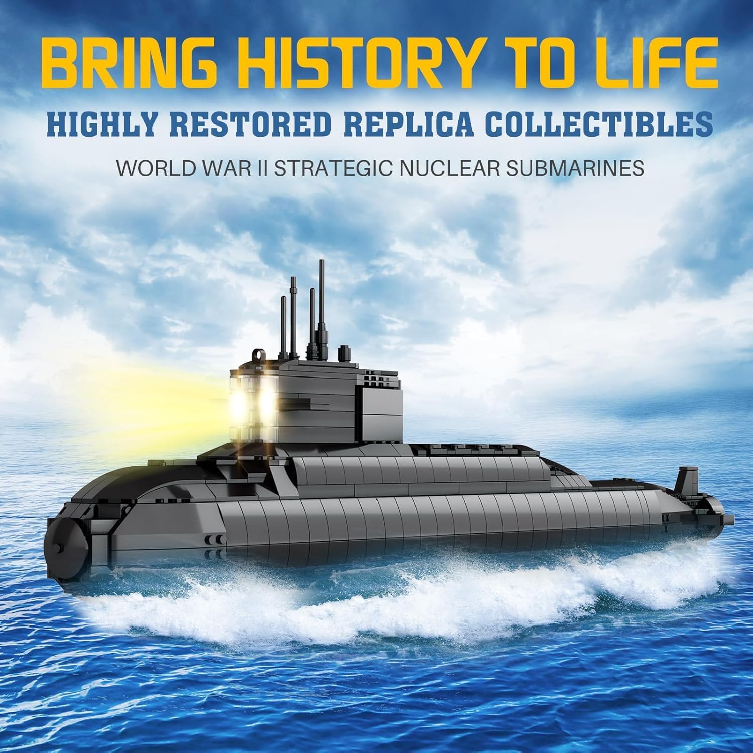 Amoyasite Nuclear Submarine Building Set, 1498 Pcs WWII Military Military Battleship Model with LED Lights, Display Stand, ome Office Decor Collection, Gift for Teens & Adults (14+)