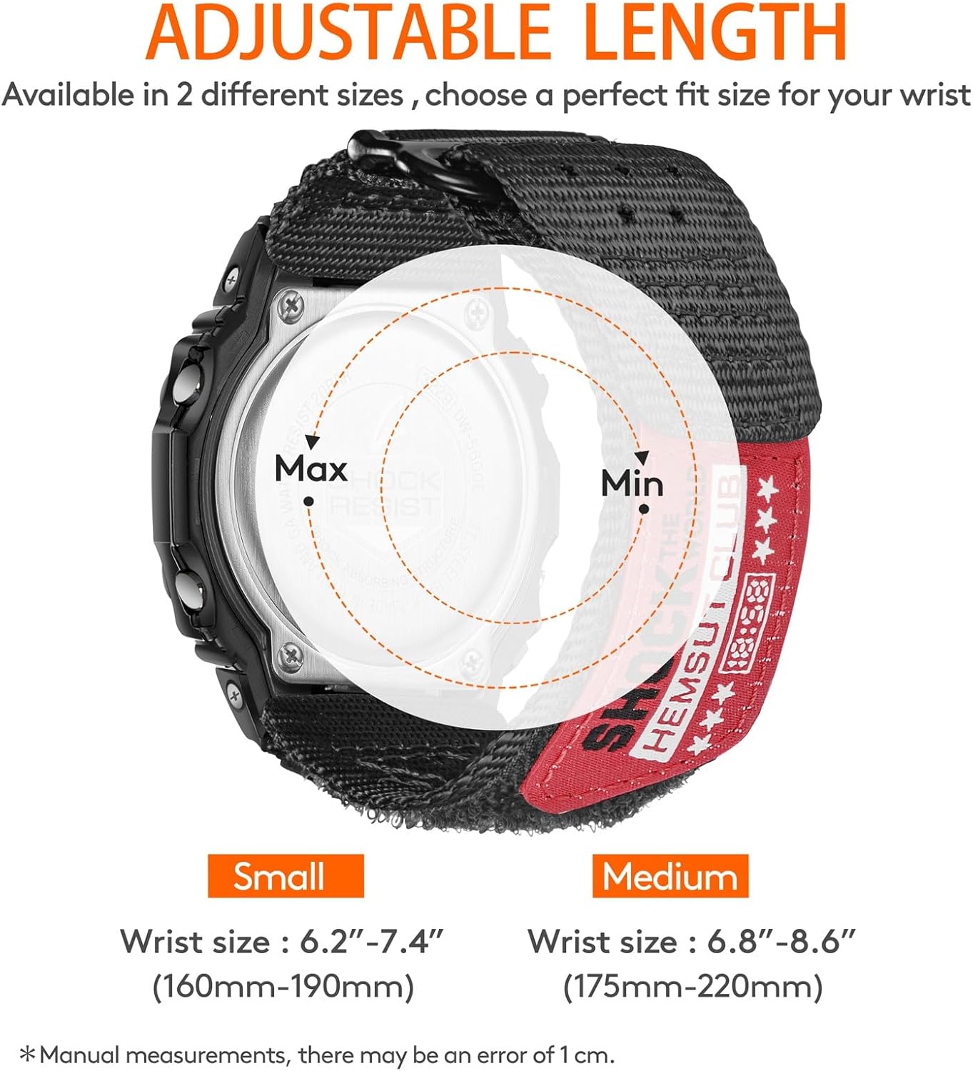 Watch Band Strap for Casio Mens G-Shock DW-D5600/5610/5700/8900,GLS-100/5600/6900/8900,GD-100/110/120/350,16mm Leather Hook & Loop Casio strap