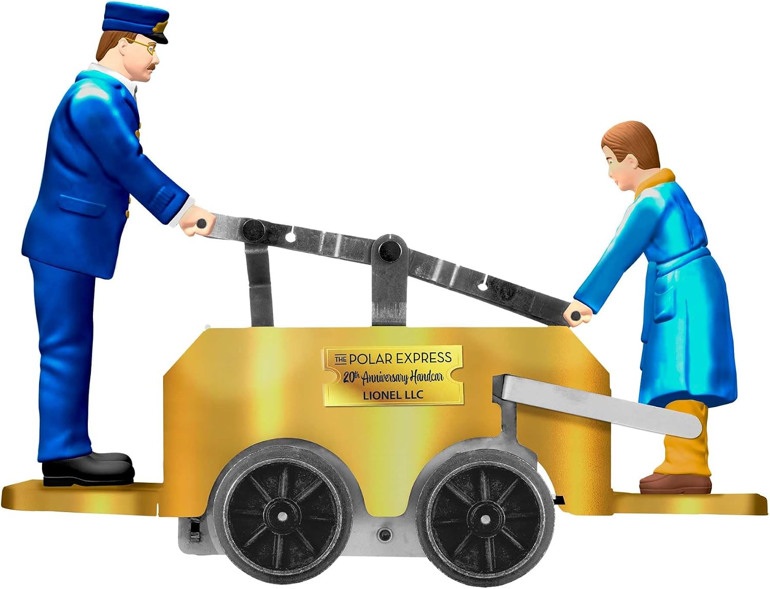Lionel The Polar Express 20th Anniversary Gold Windup Handcar, O Gauge Model Train Car with Conductor & Hero Boy Figures, Diecast Metal, Age 14+