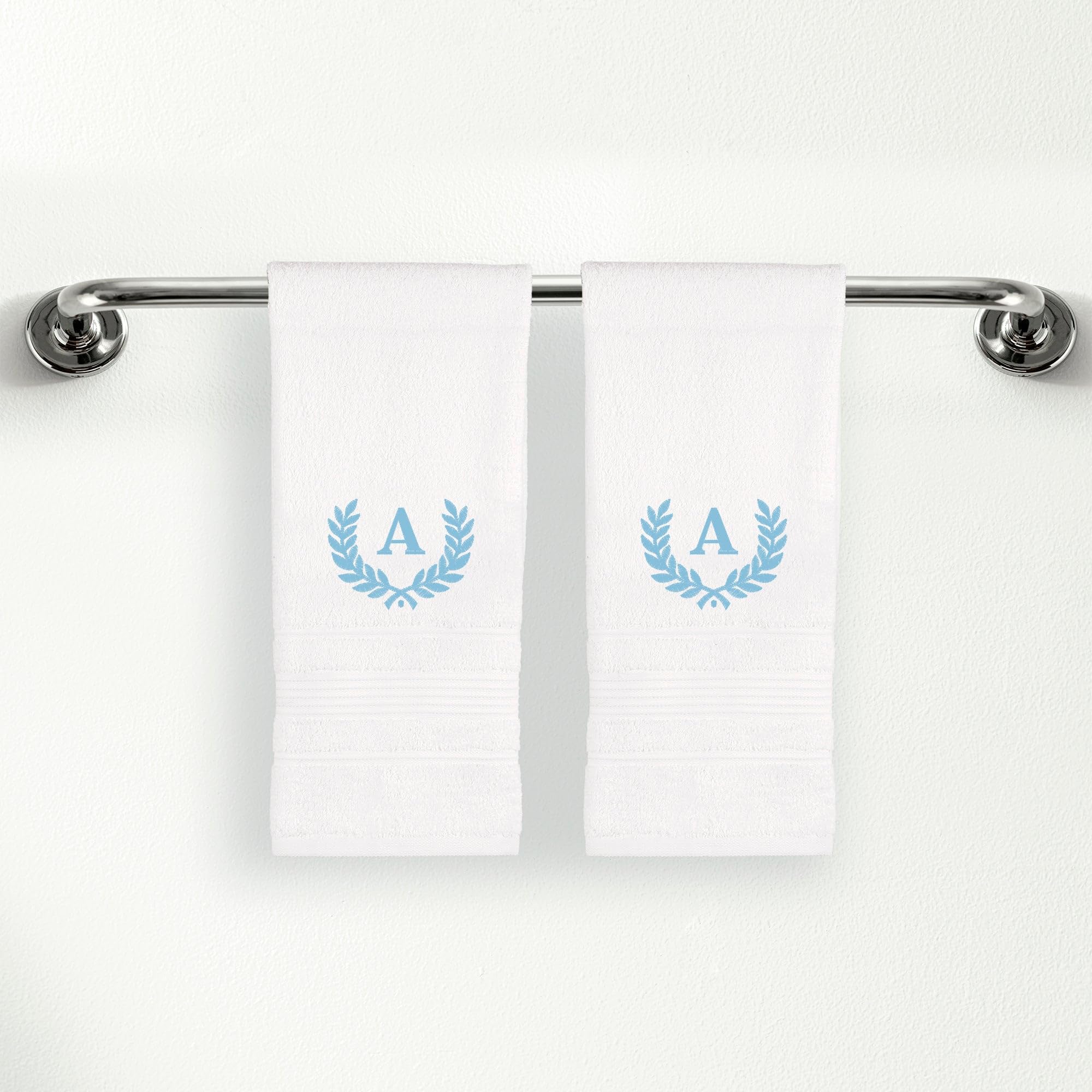 Personalized Custom Monogrammed White Hand Towels Set - 2 Piece, Soft & Absorbent 100% Cotton - Perfect for Gifts, Home, Bathroom, Spa, or Kitchen -