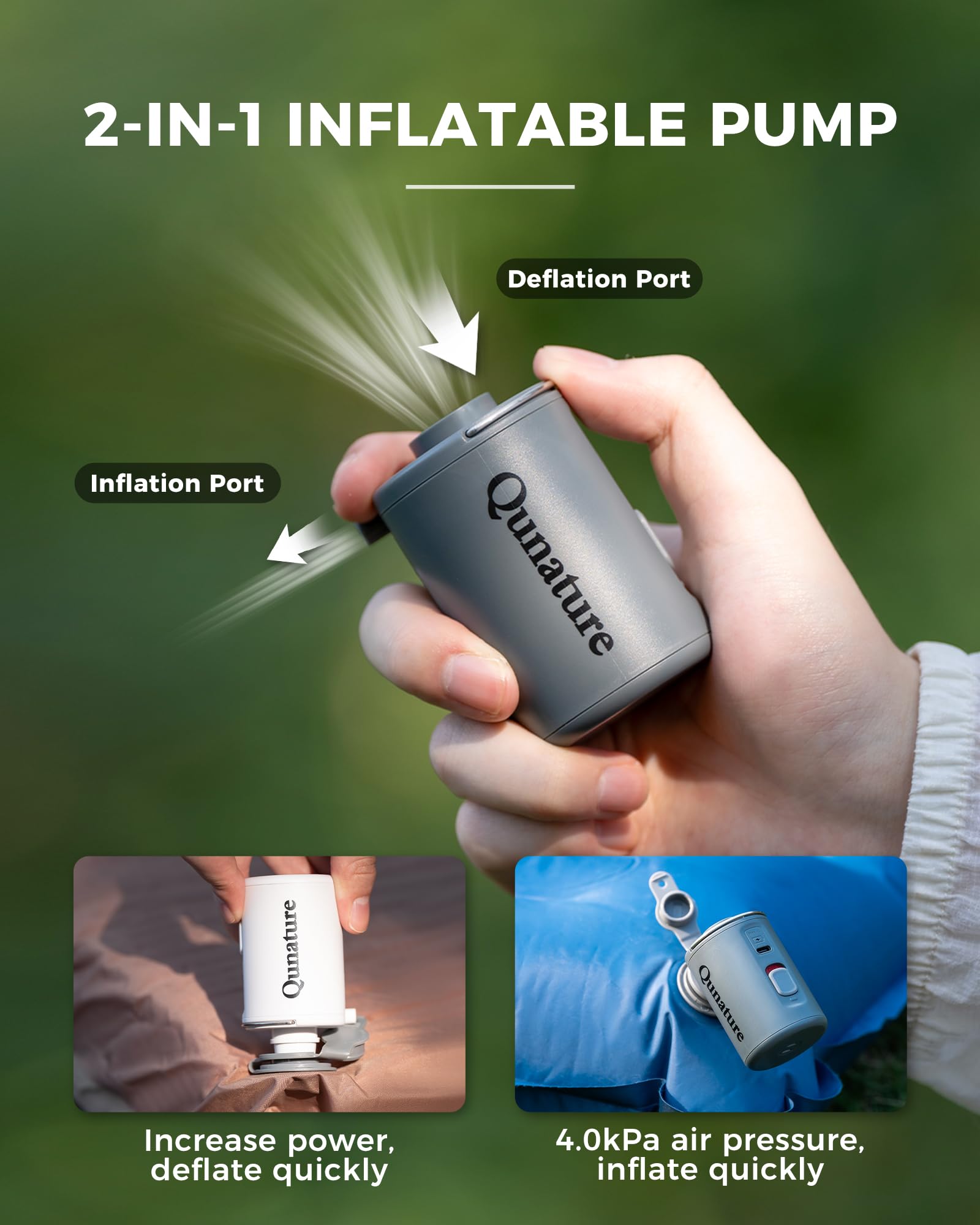 Pompa Elettrica Portatile per Materasso, Pompa Sottovuoto da Viaggio 4 kPa(160 L/min), con 5 Ugelli d'Aria per Letto Gonfiabile, Campeggio, Escursionismo