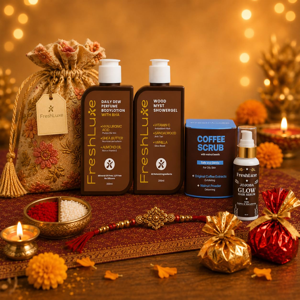 Rakshabandhan Gift for Brother – Lotion, Body wash, Scrub & Serum Combo with Rakhi, Roli-Chawal & Chocolate | Rakhi Gift Hamper for Him-picture-33