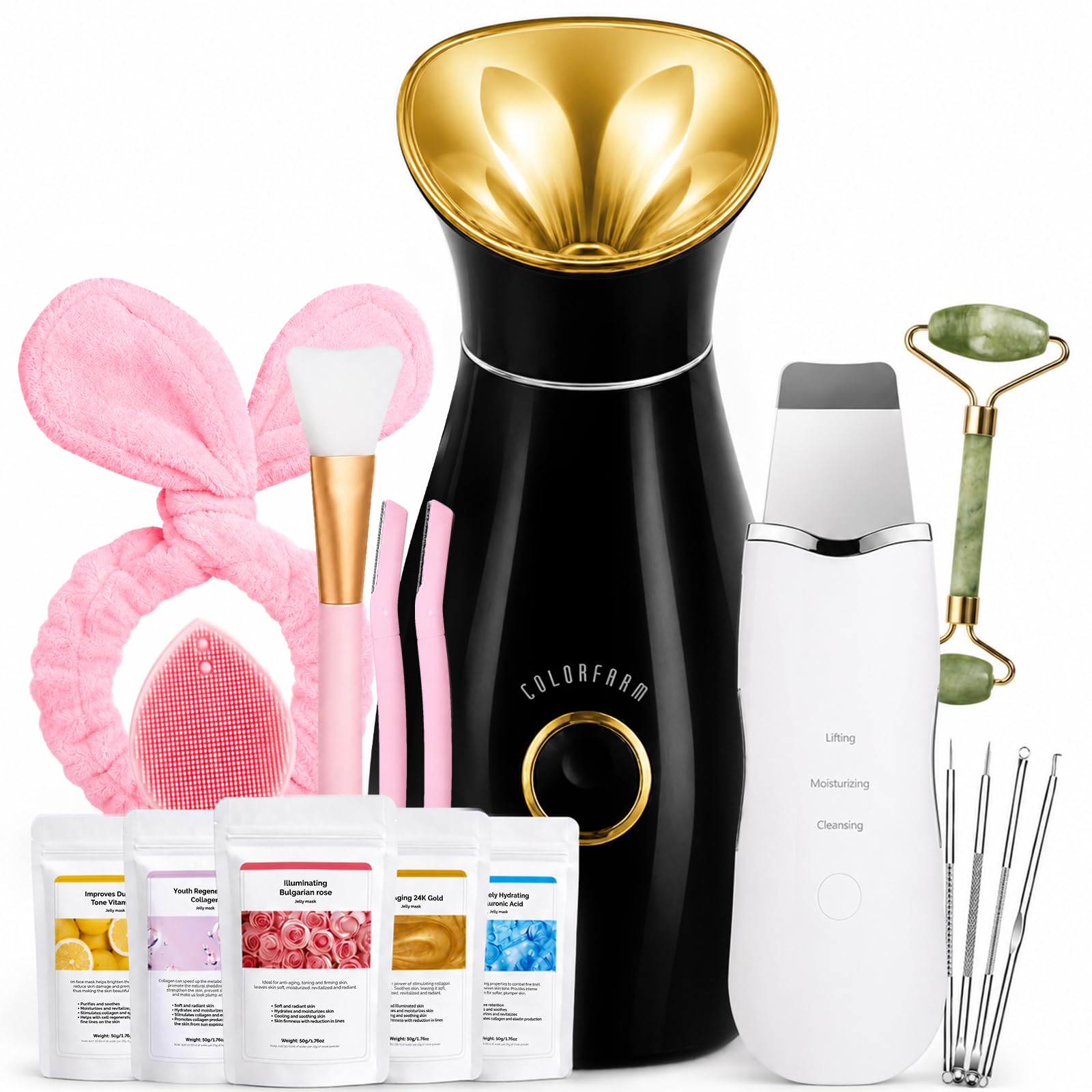 Colorfarm Facial Steamer Spa Kit with 17 Skin Care Tools for Home Spa