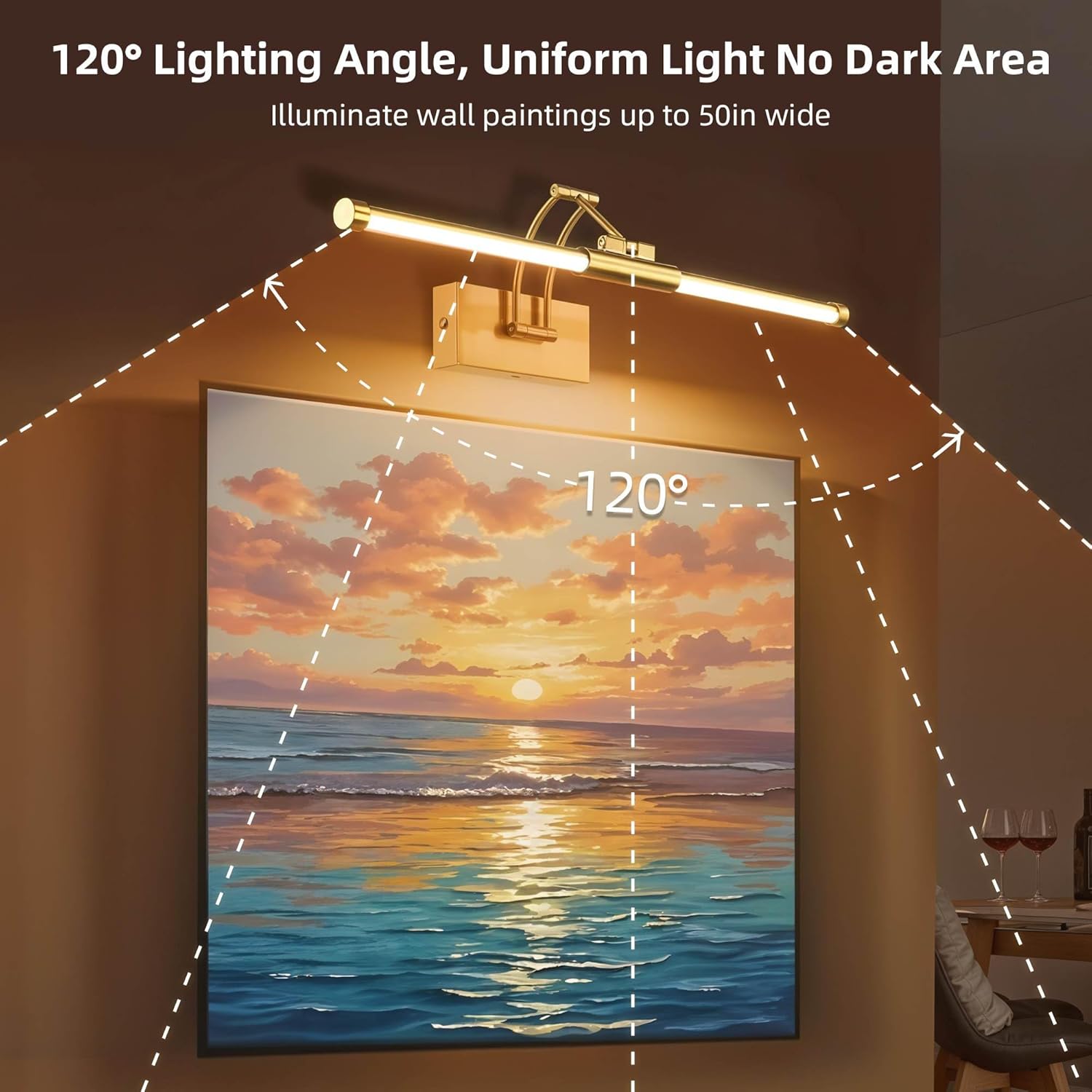 24“ Wireless Picture Lights for Wall, Battery Operated Picture Light with Remote, Rechargeable LED Painting Light 3000K/4000K/6000K Dimmable, Art Lighting for Paintings Frame Gallery Dartboard, Gold