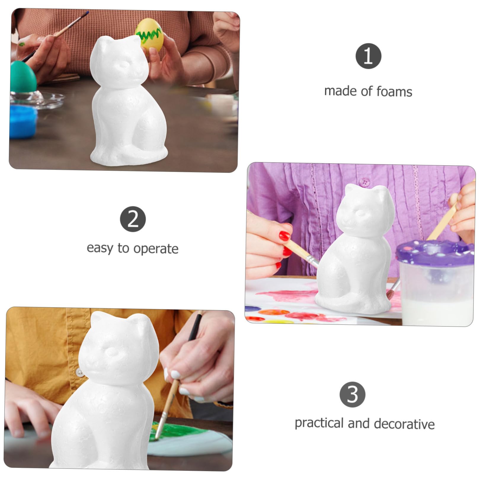 Housoutil 5 Sagome In Schiuma A Forma Di Gatto, Polistirolo Bianco Per Dipingere, Attività Creative Per Bambini E Scuola