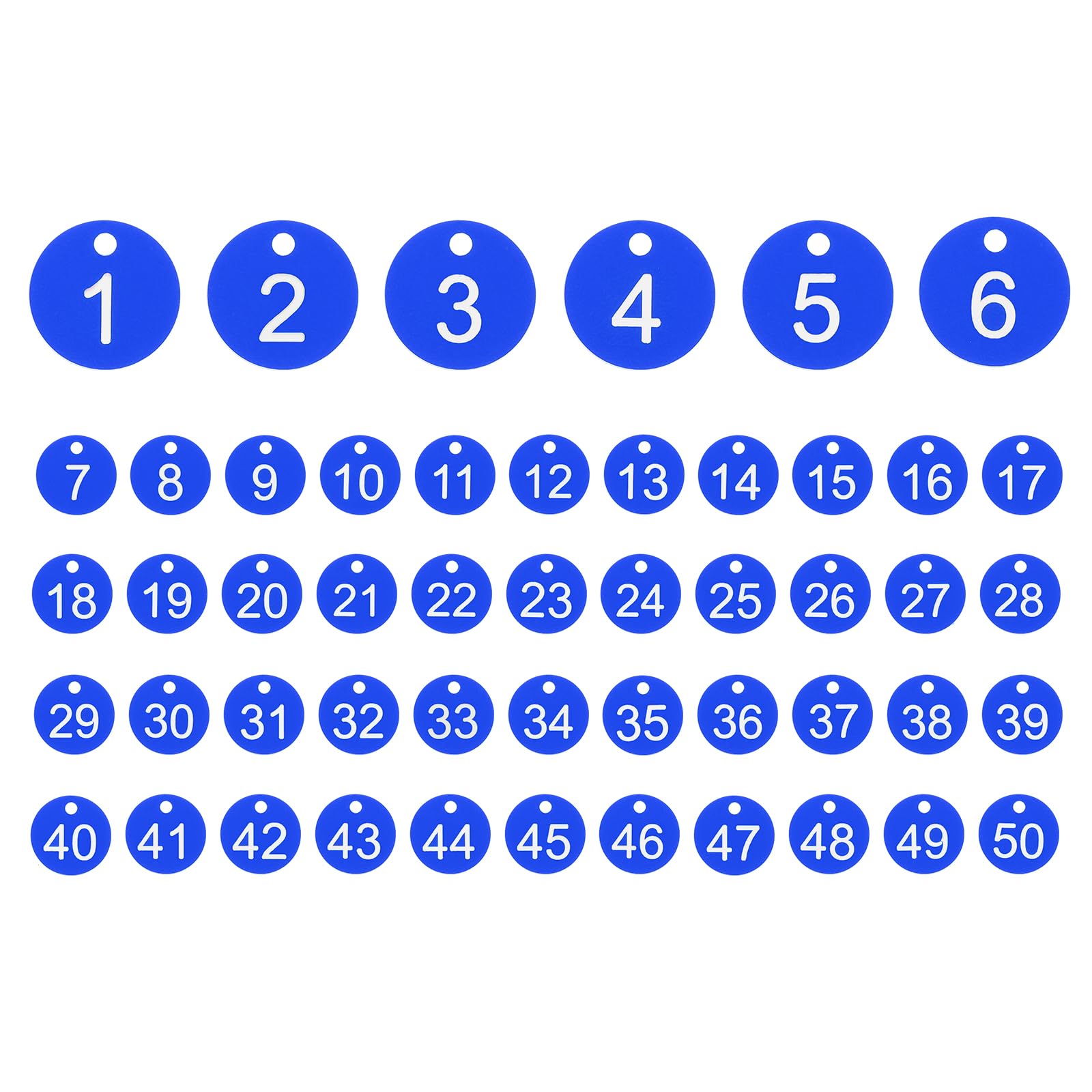 PATIKIL 50PCS Number Tags 1-50, Table Number Key Tags Plastic Numbered Keychain for Organizer Field Sales Hangers Clothes Labels ID, Blue
