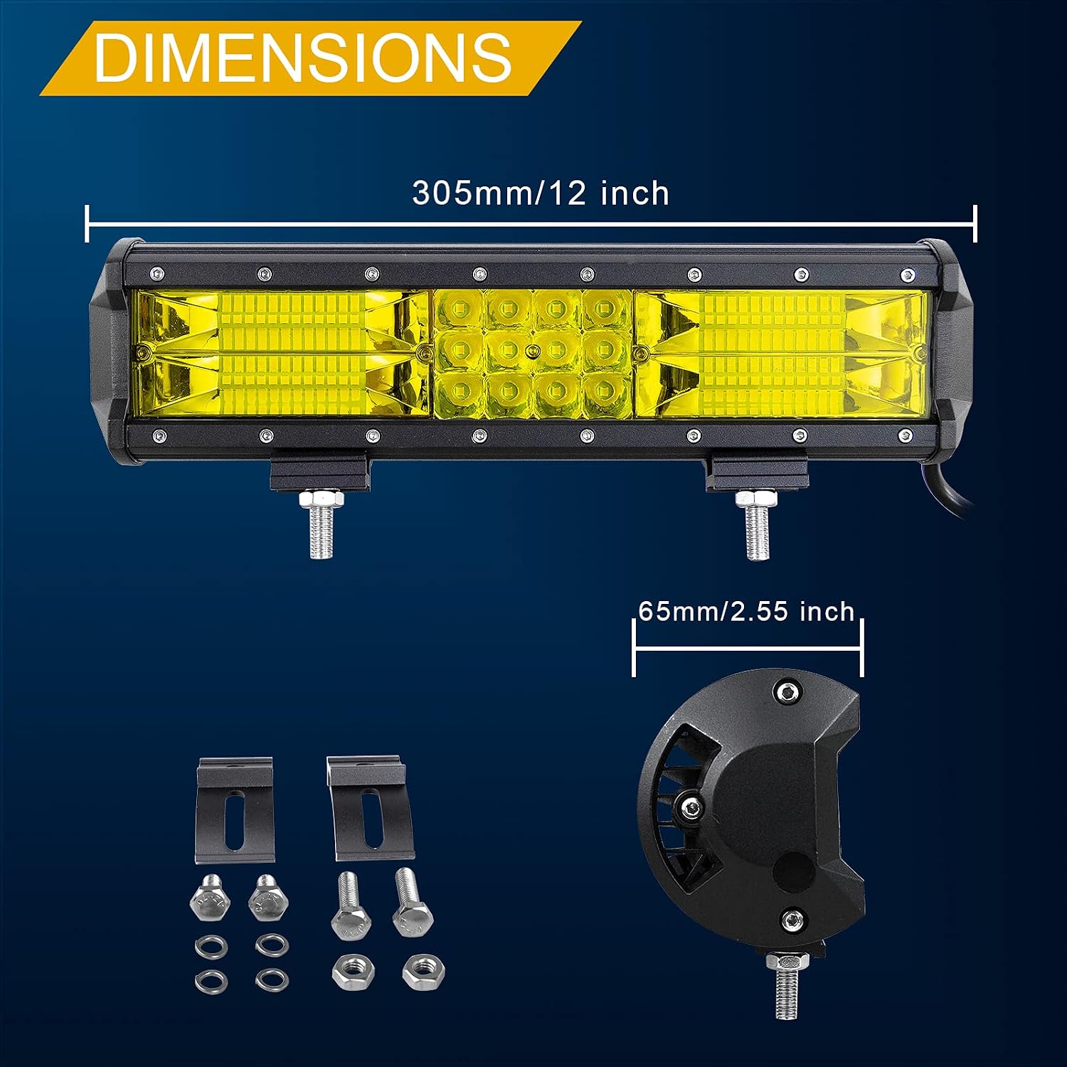 RIGIDON 12 Inch 180W Amber Light Bar, Triple Row Flood Spot Combo 18000LM LED Light Bar Waterproof Driving Boat Road LED Work Light for ATV UTV Truck