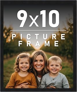 9x10 Frame Black Picture Frame - Complete Modern Photo Frame Includes UV Acrylic Shatter Guard Front, Acid Free Foam Backing Board, Hanging Hardware Wood Wall Frames for Family Photos - no Mat