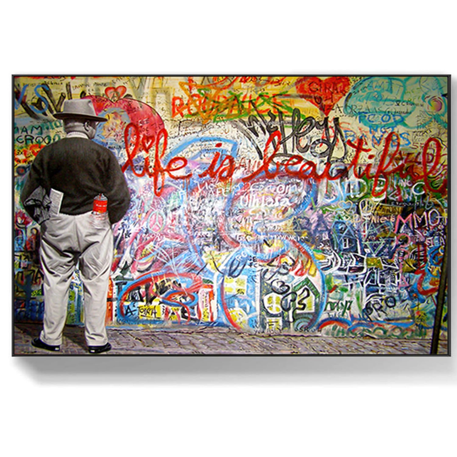DQTUYIOP Banksy Canvas Wall Art for Living Room Life Is Beautiful 60x90cm Frameless Vintage Graffiti Street Walls Painting Prints Modern Pop Art Posters Inspirational Artwork