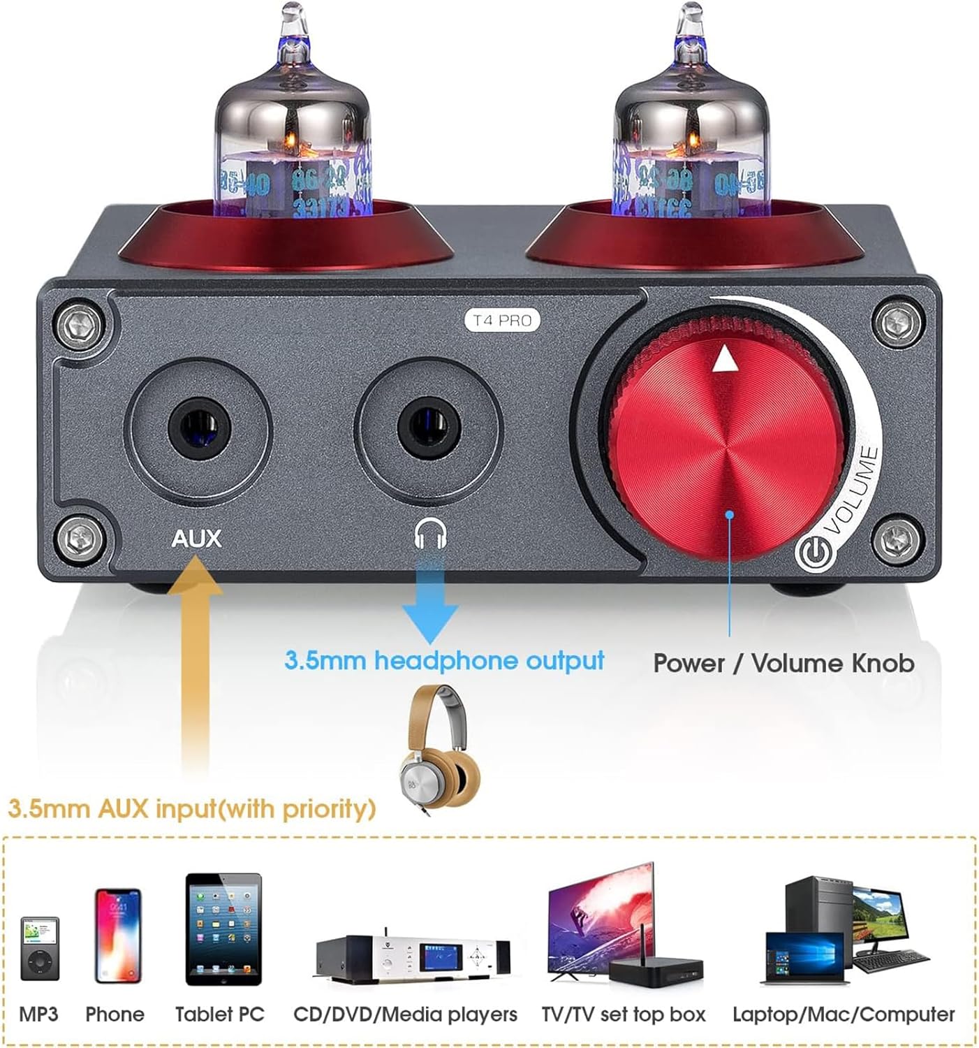 McbeAn Audio Preamplifier, Mini Vacuum Tube Phono Preamplifier, Retro Warm Sound, for Turntable Phone/PC/MP3/TV Home Stereo Headphone Amplifier