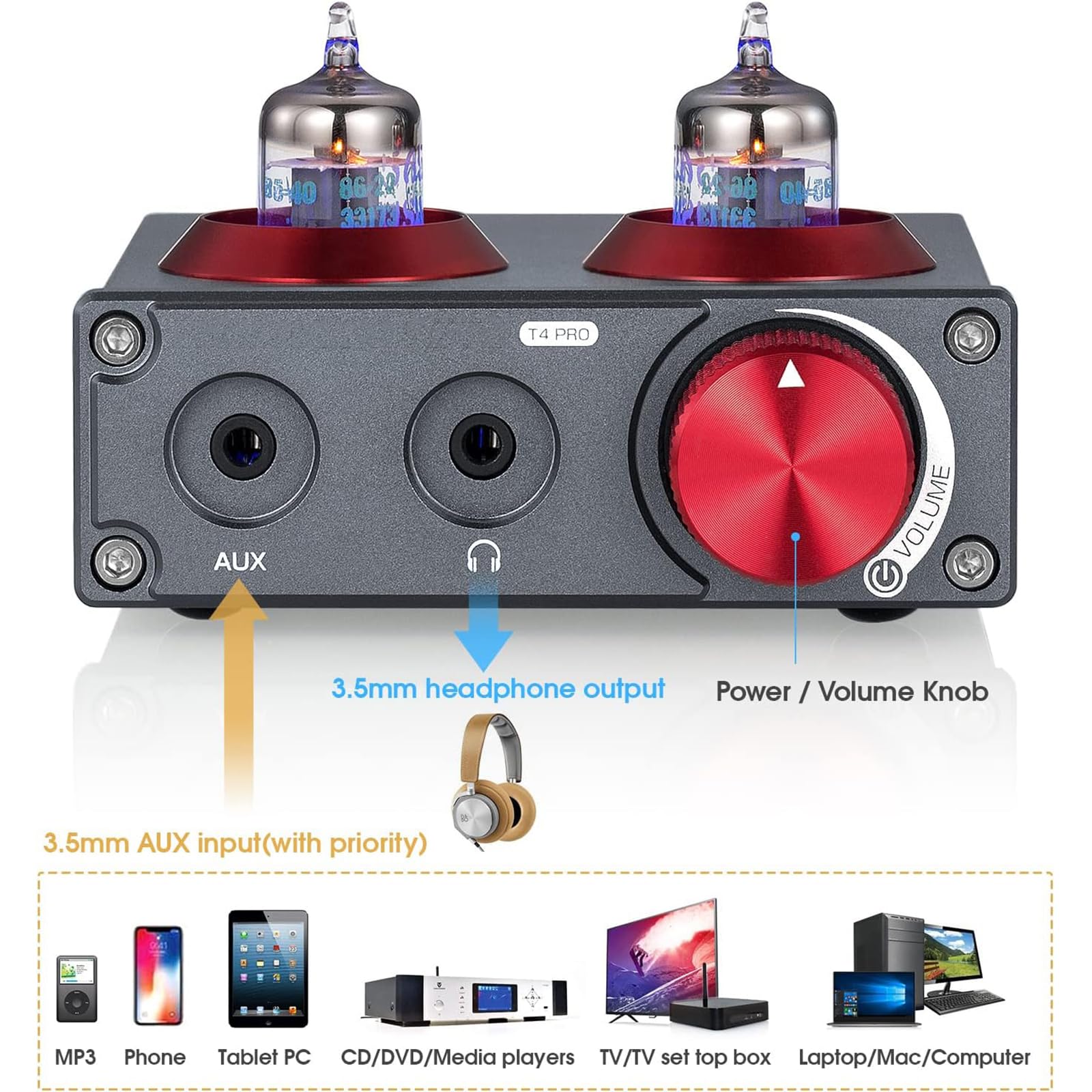 Preamplificatore audio, mini tubo a vuoto Phono preamplificatore, suono retrò per giradischi, telefono, PC, MP3, TV, stereo domestico, amplificatore per cuffie