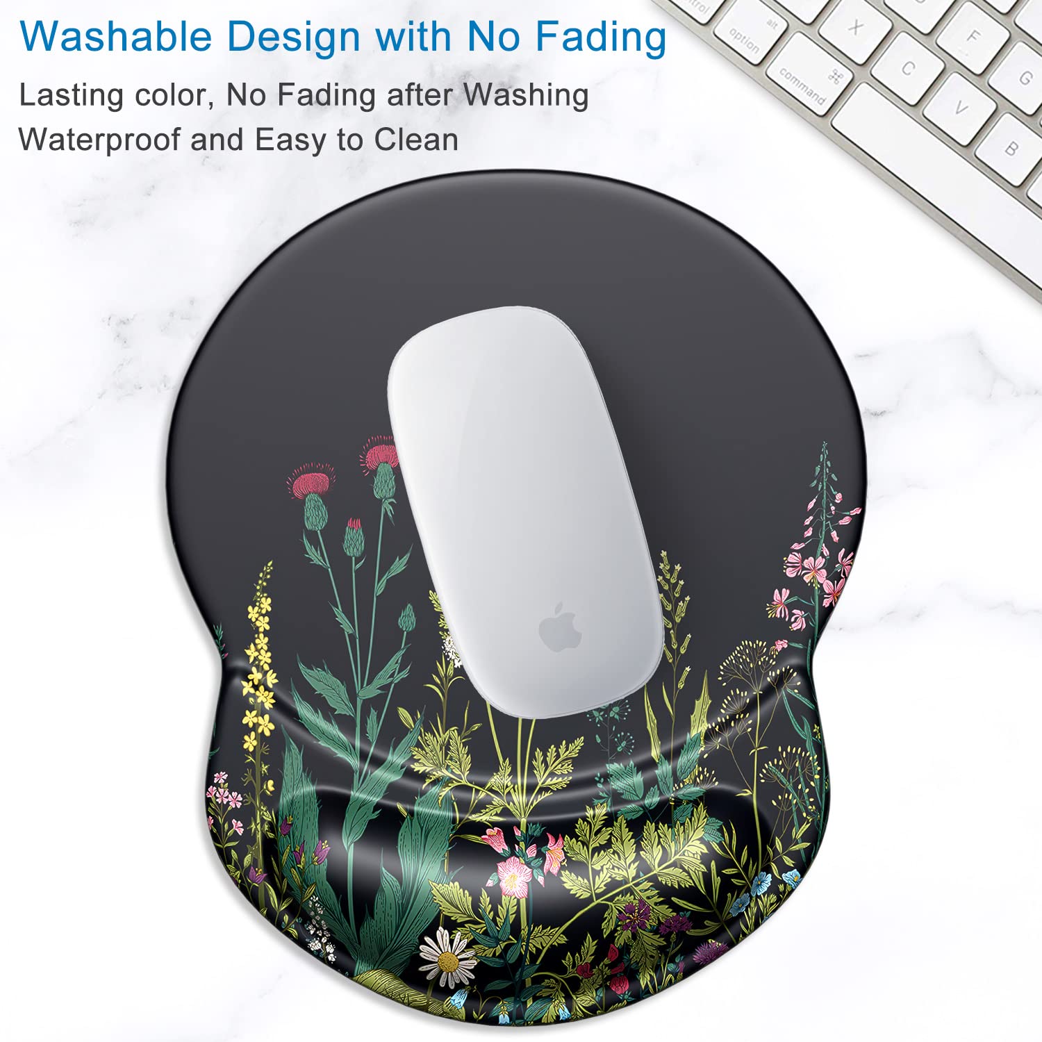 ITNRSIIET Tapis de Souris Ergonomique avec Support en Gel pour Repose-Poignet soulagement de la Douleur avec Base en polyuréthane antidérapant Noir, Fleur Sauvage - 4