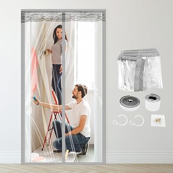 Dust Barrier, Plastic Zipper Magnetic Door Dust Protection Kit, Construction Door Cover with Zipper for Kitchen, Bathroom, Hallway Remodel, House Renovations, Fit Standard Doorway 4W x 7.5H Grey