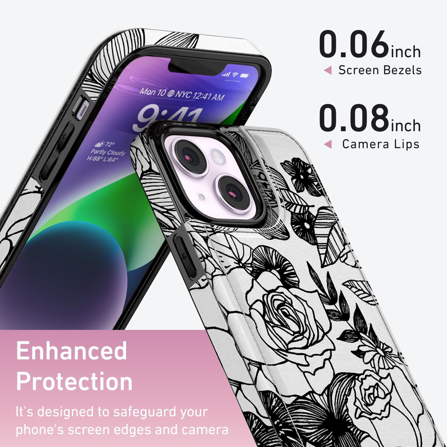 Protective Folio Case Goodon IPhone 15 Wallet Case - Floral Leather Folio With Card Slots & Kickstand Floral Design Phone Cover - View #9