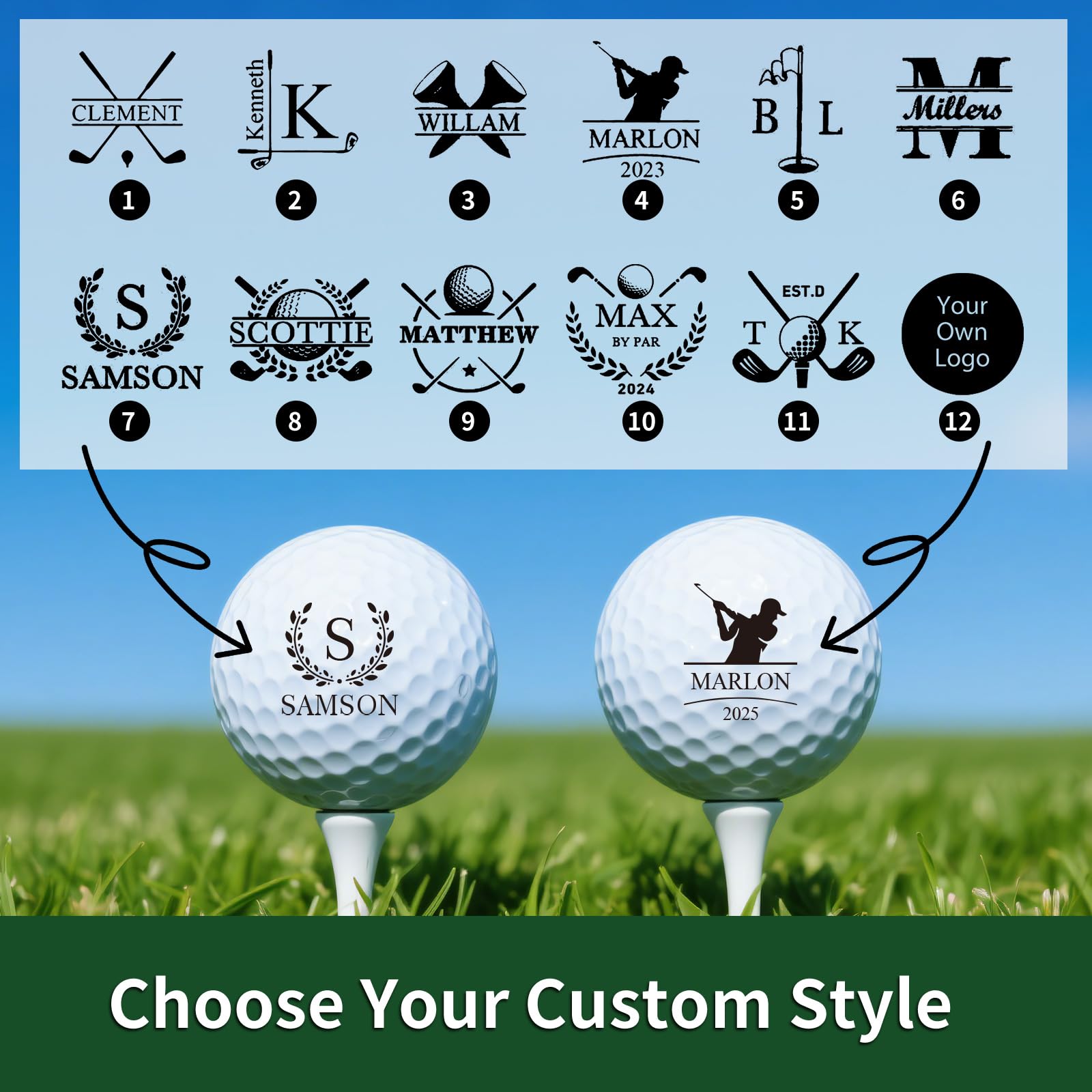 Personalisierter großer Golfball-Stempel, 20 mm Logo, mit Metall-Aufbewahrungskoffer, benutzerdefinierter Name oder Logo, wiederverwendbare Golfballmarkierung, Herren-Golfzubehör, Geschenke für