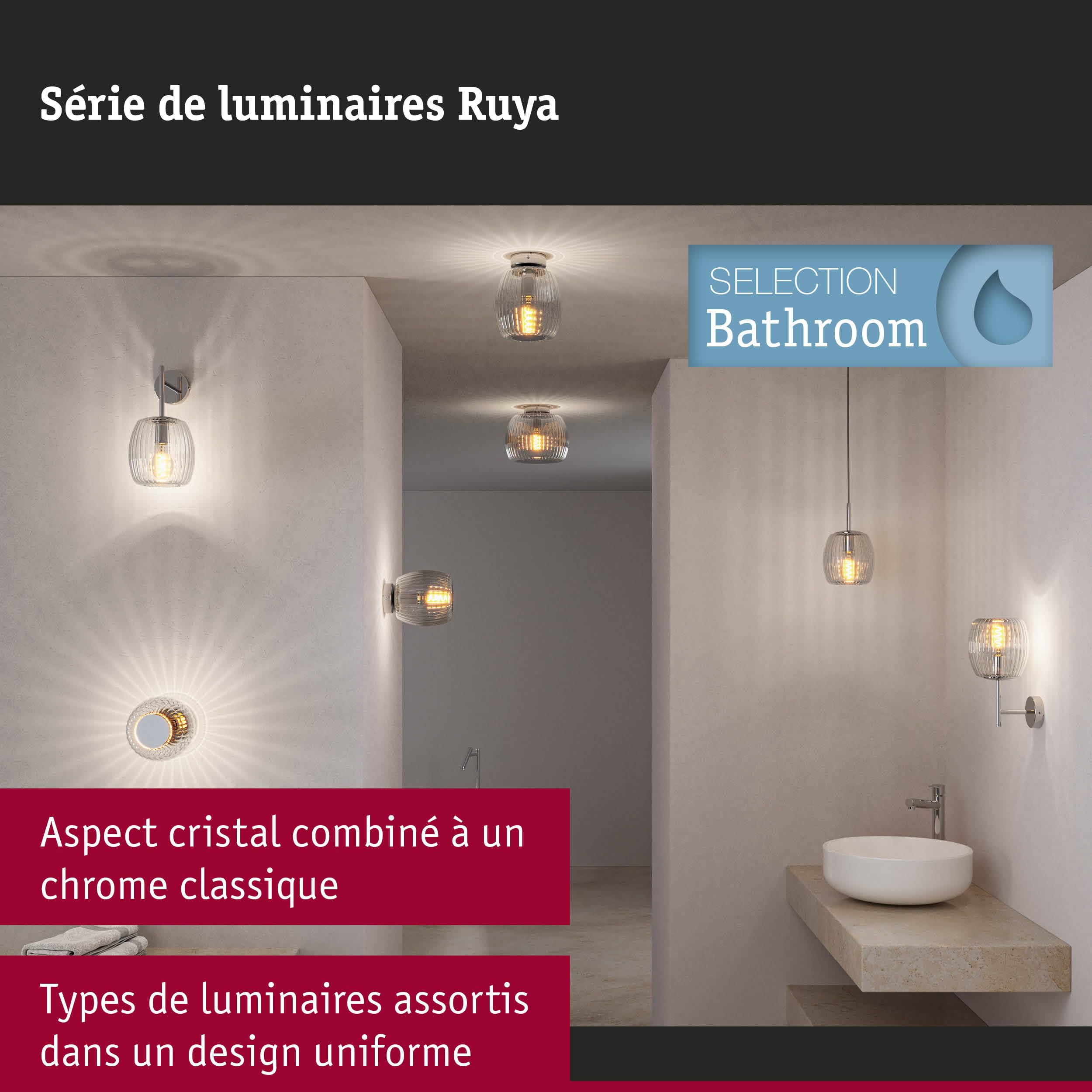 Paulmann 71143 Luminaire en suspension Selection Bathroom Ruya IP44 E14 max. 20W Verre, Chrome éclairage de salle de bain - luminaire sans ampoule