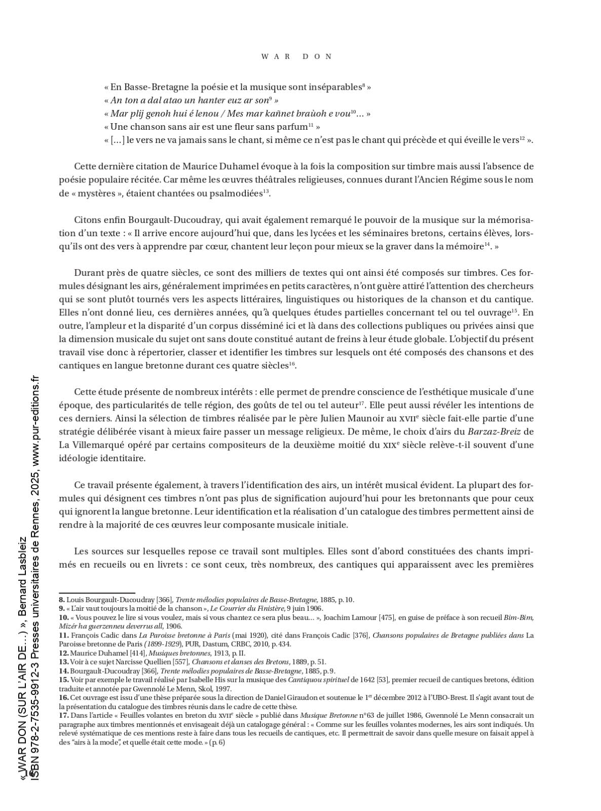 War Don (Sur l'air de...): Catalogue des timbres des chansons et cantiques en langue bretonne XVIIe au XXe siècle