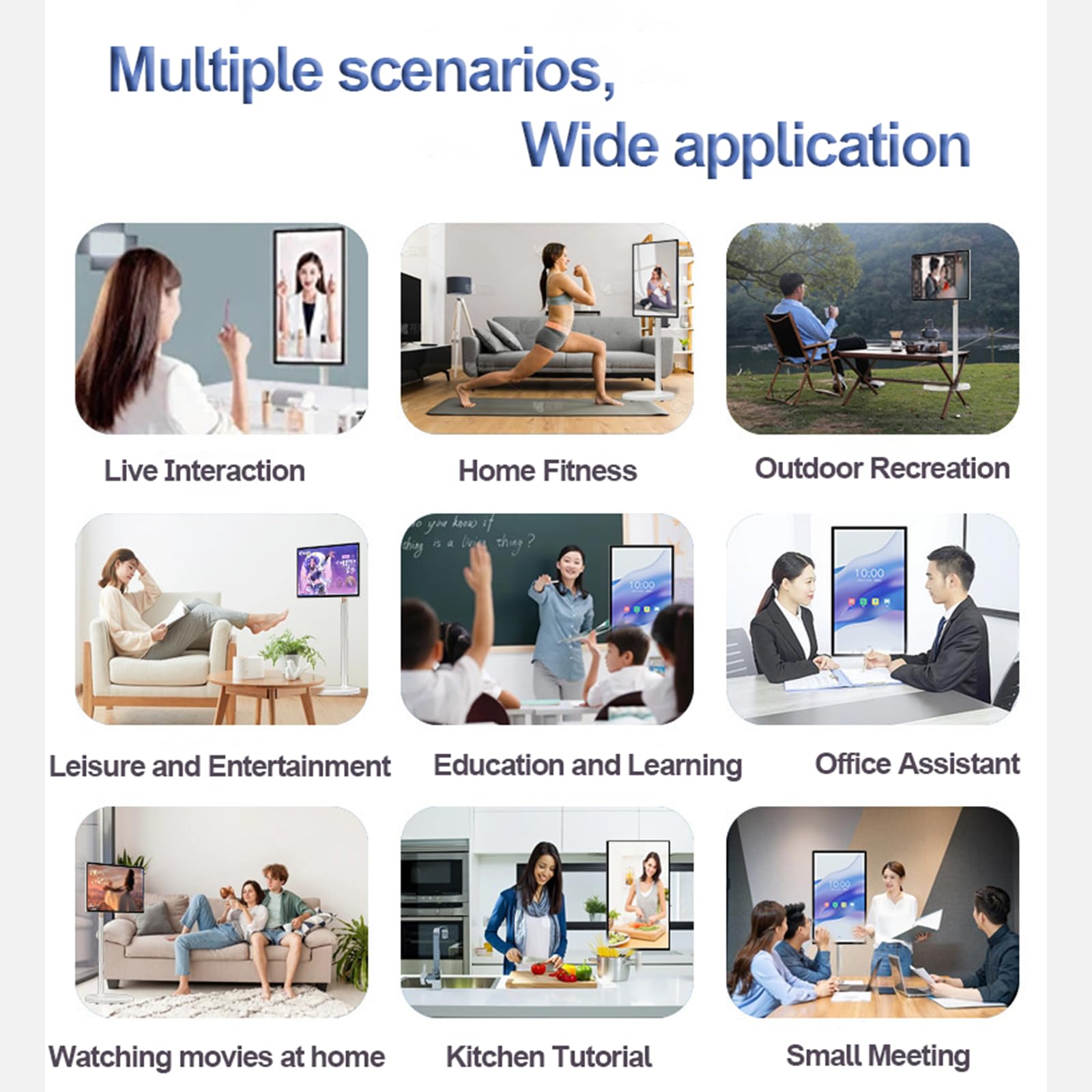 TV Portatile Mobile, Monitor Intelligente Portatile da 21.5 Pollici, Touchscreen Girevole con Telecamera, Smart TV Mobile da Pavimento, 128G/White