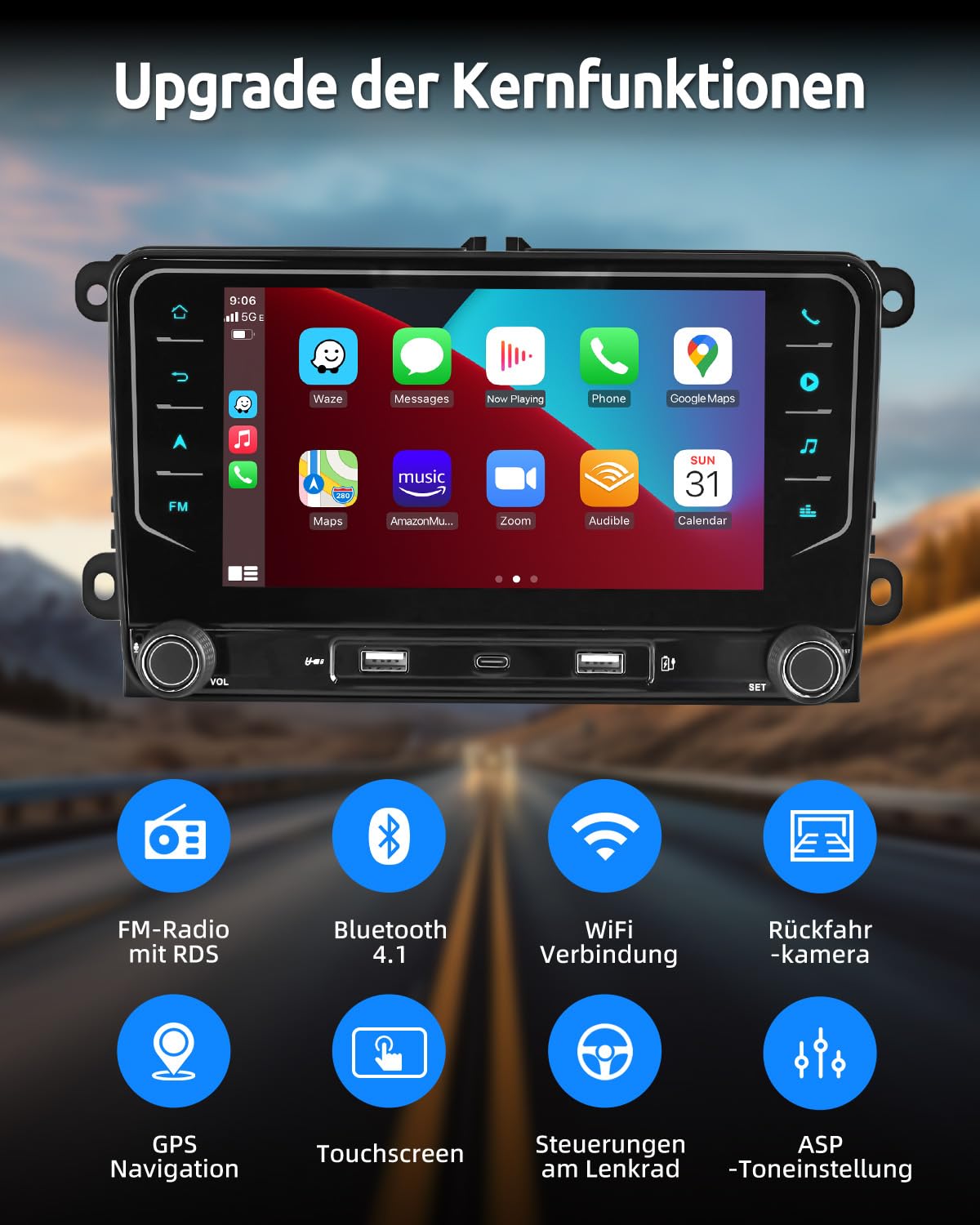 ESSGOO 4+64G Autoradio mit Wireless Carplay und Android Auto Für VW Golf 5 6 Plus Touran Tiguan EOS Passat Polo, 7 Zoll Auto Radio Display mit Bluetooth, Voice Control, Mirror Link, FM, SWC - 2