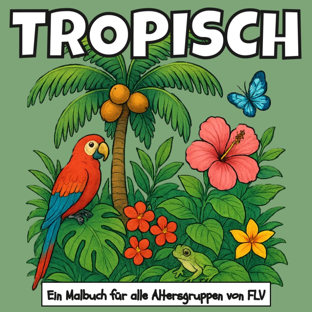 TROPISCH: Ein MALBUCH für alle Altersgruppen. Therapeutisch, Entspannend, Stressabbau & Angstlinderung — Ideal für Achtsamkeit, Kreativität & tägliche ... Illustrationen von FLV (Malbücher)