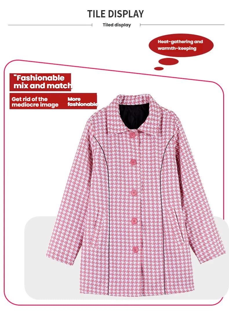 Generico Cappotto Pied De Poule Da Donna con Revers A Lancia Cappotto Monopetto Da Donna Trench In Misto Lana Pied De Poule con Tasche per Autunno Inverno Marrone Chiaro 3Xl